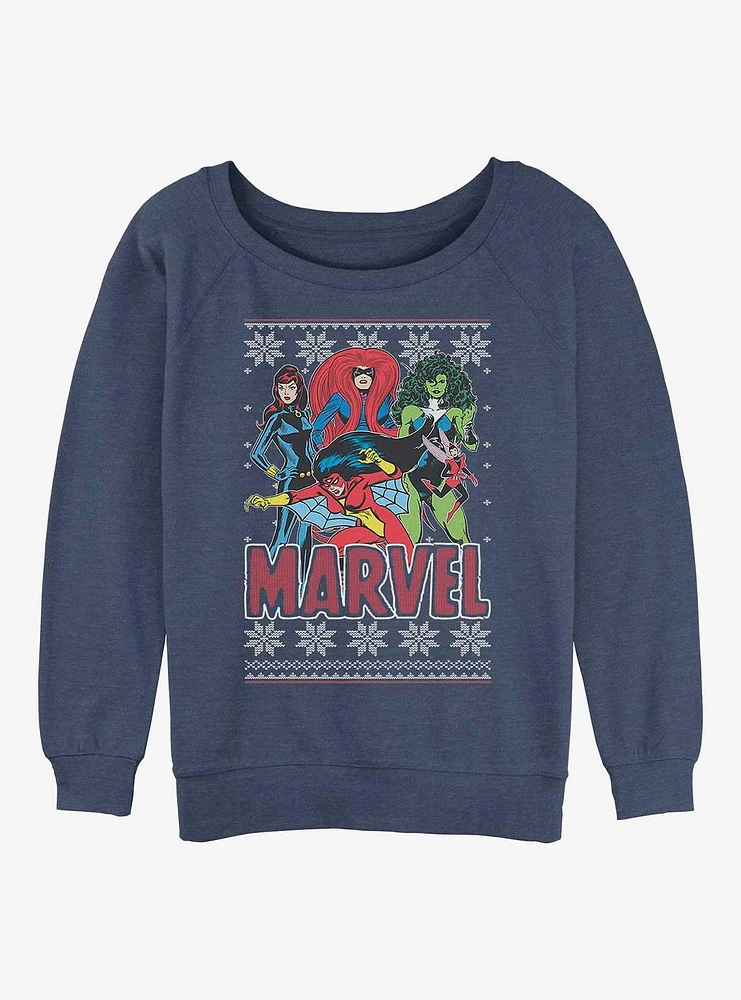 Marvel Avengers Season's Heroines Ugly Christmas Womens Slouchy Sweatshirt