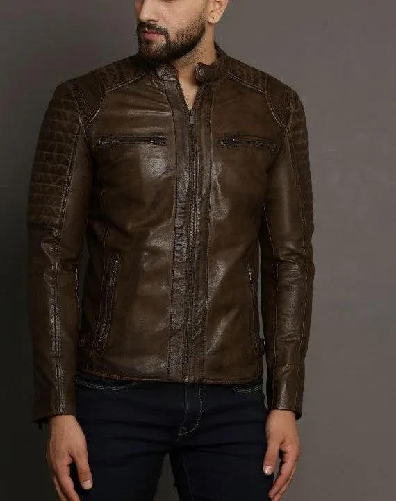 Men's Distressed Lambeskin Zip Jacket 5081