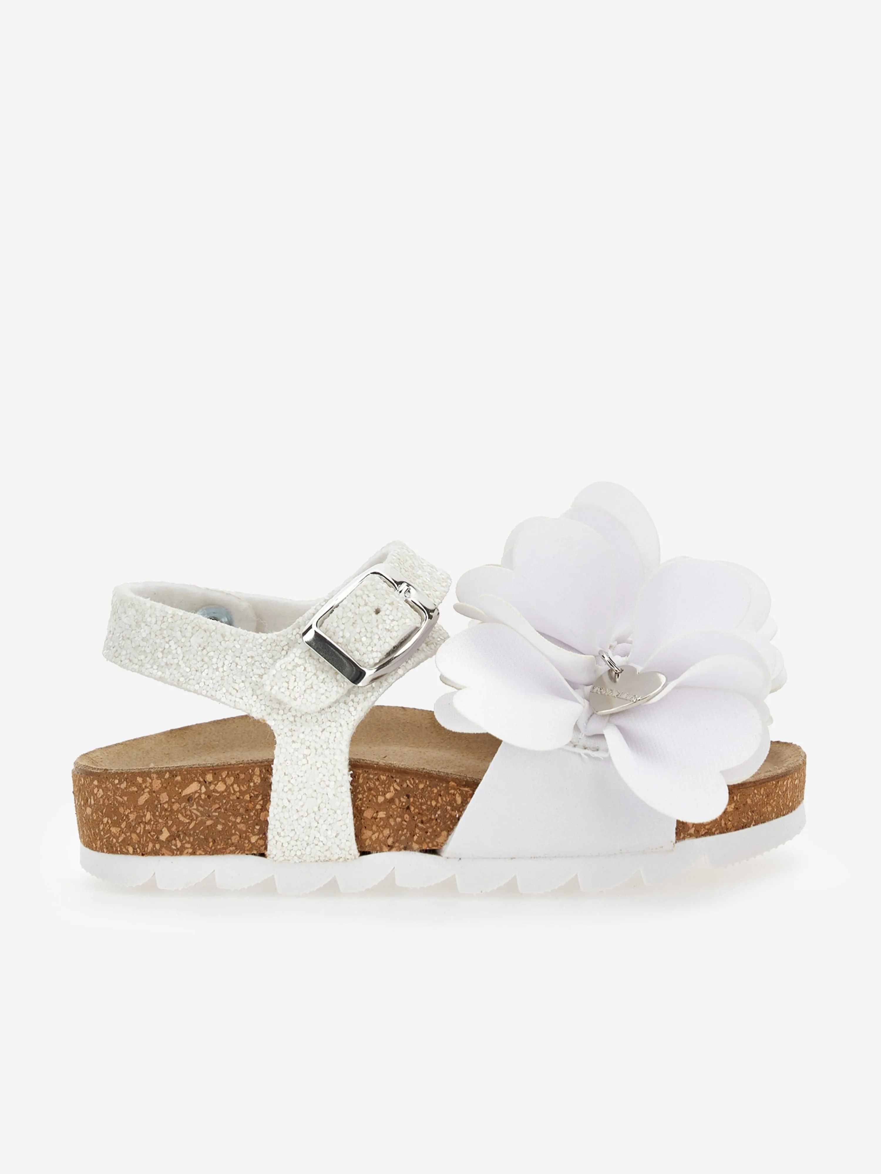 Monnalisa Girls Glitter Petal Sandals in White