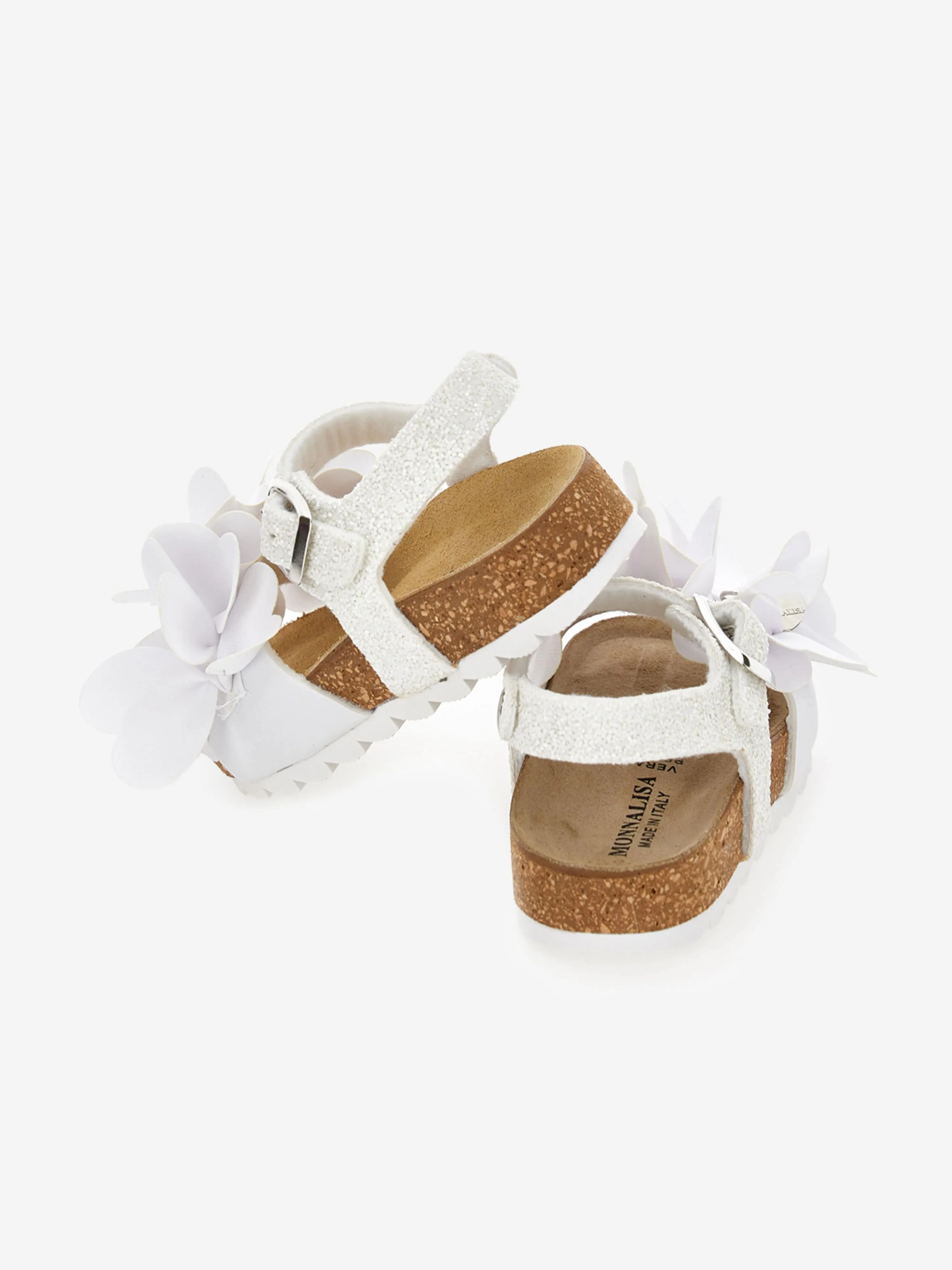 Monnalisa Girls Glitter Petal Sandals in White