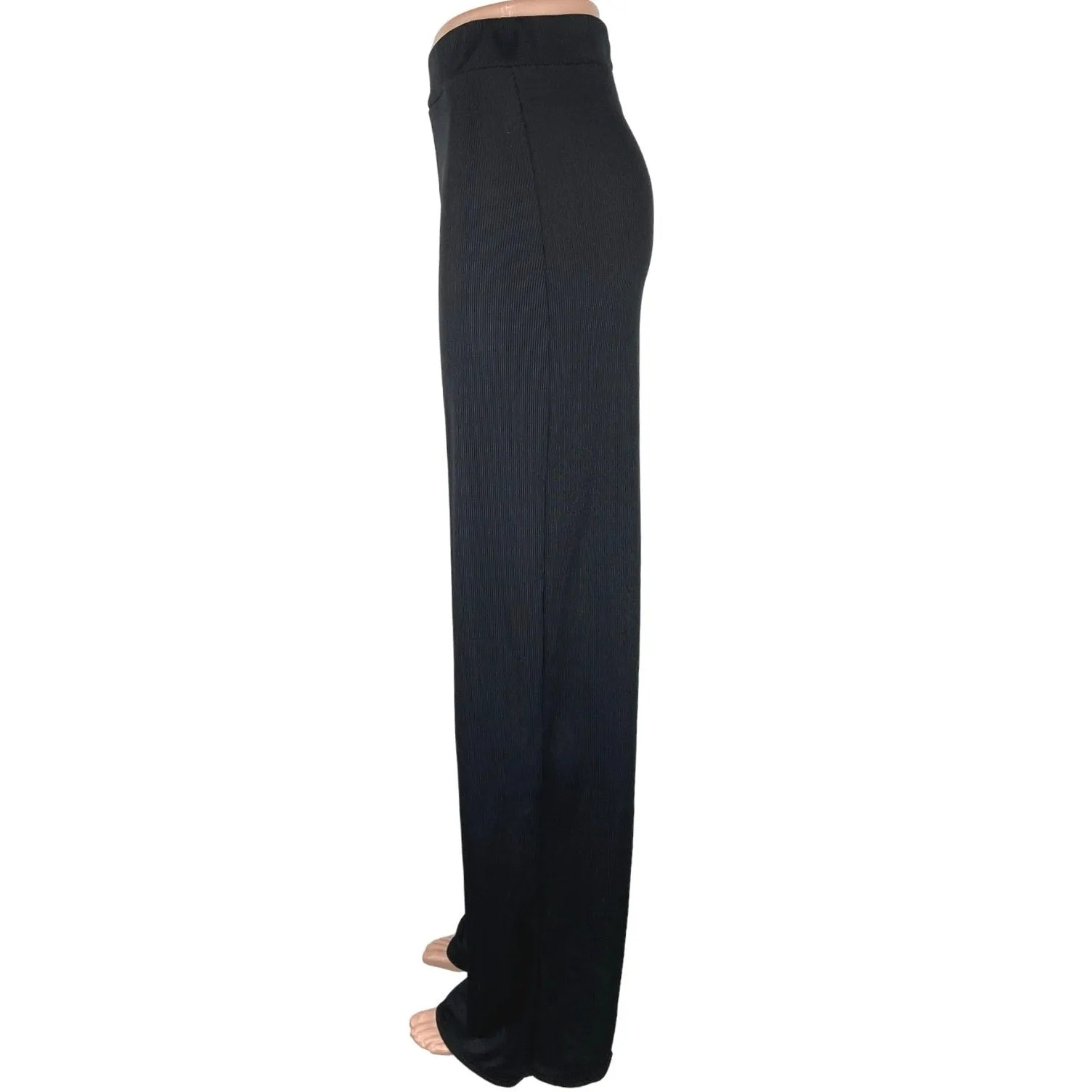 Nasty Gal Black Ribbed Straight Leg Pull On Yoga Fitness Relaxed Trouser Pants 6