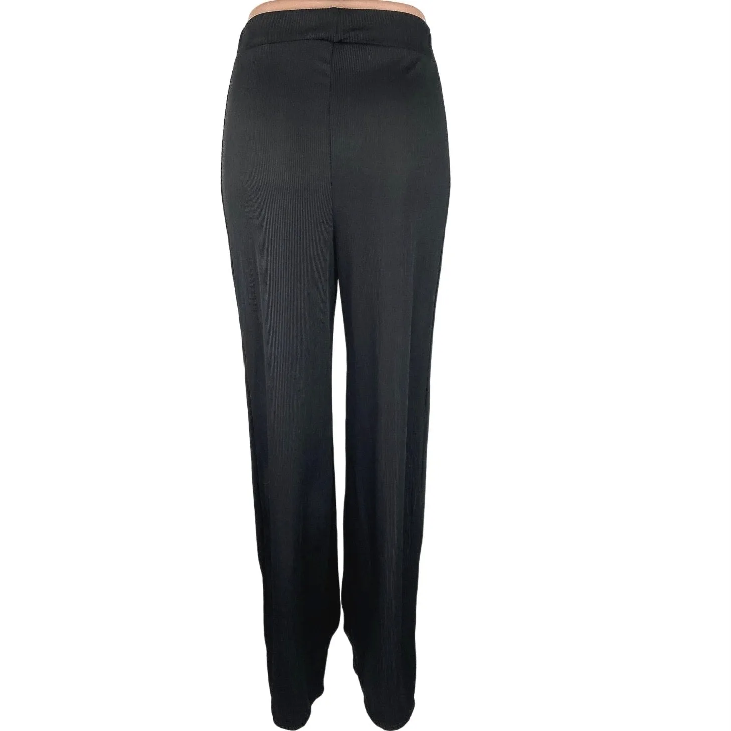 Nasty Gal Black Ribbed Straight Leg Pull On Yoga Fitness Relaxed Trouser Pants 6