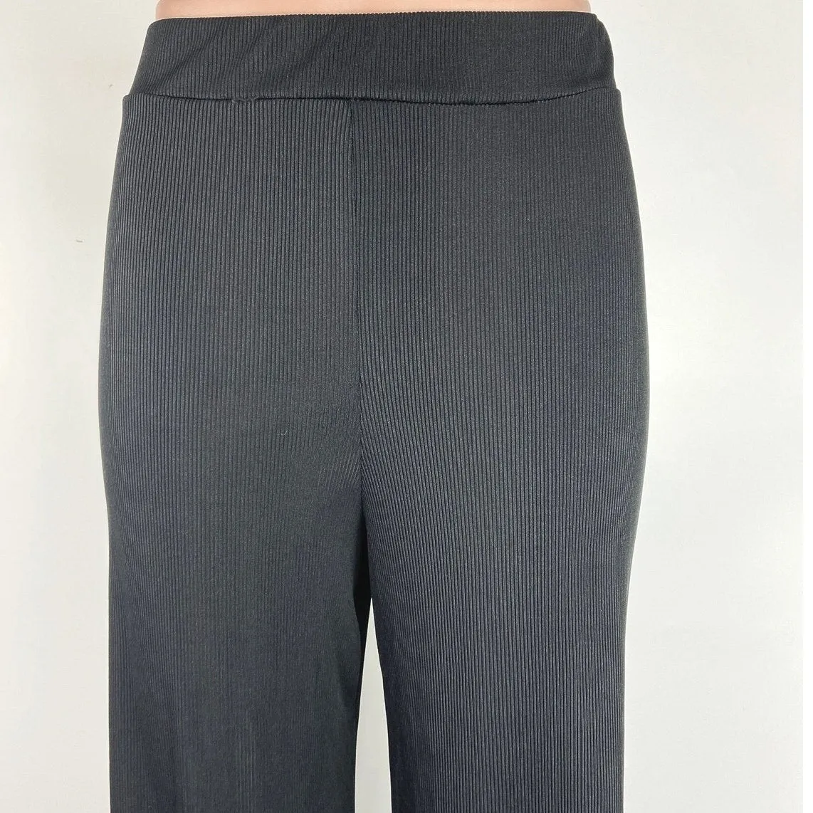 Nasty Gal Black Ribbed Straight Leg Pull On Yoga Fitness Relaxed Trouser Pants 6