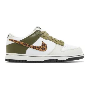 Nike dunk low gs (leopard/ white/ coconut milk/ rough green/ black) big kids 3.5y-7y dx9282-100