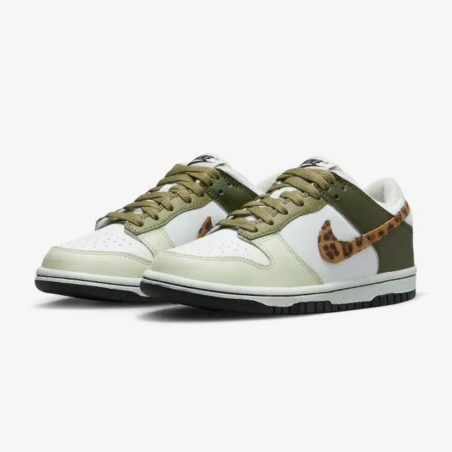 Nike dunk low gs (leopard/ white/ coconut milk/ rough green/ black) big kids 3.5y-7y dx9282-100