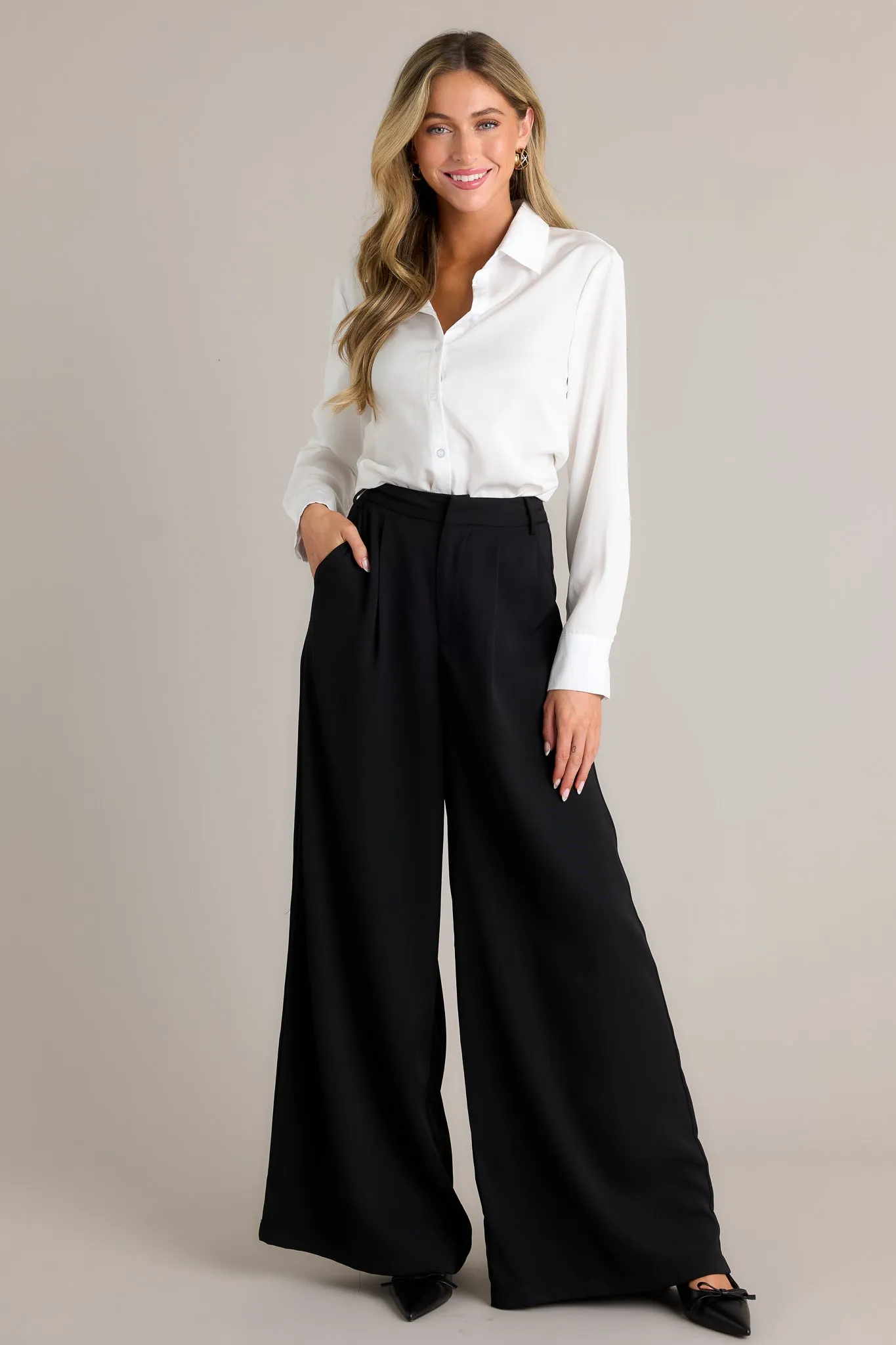 Office Chic Black Wide Leg Pants