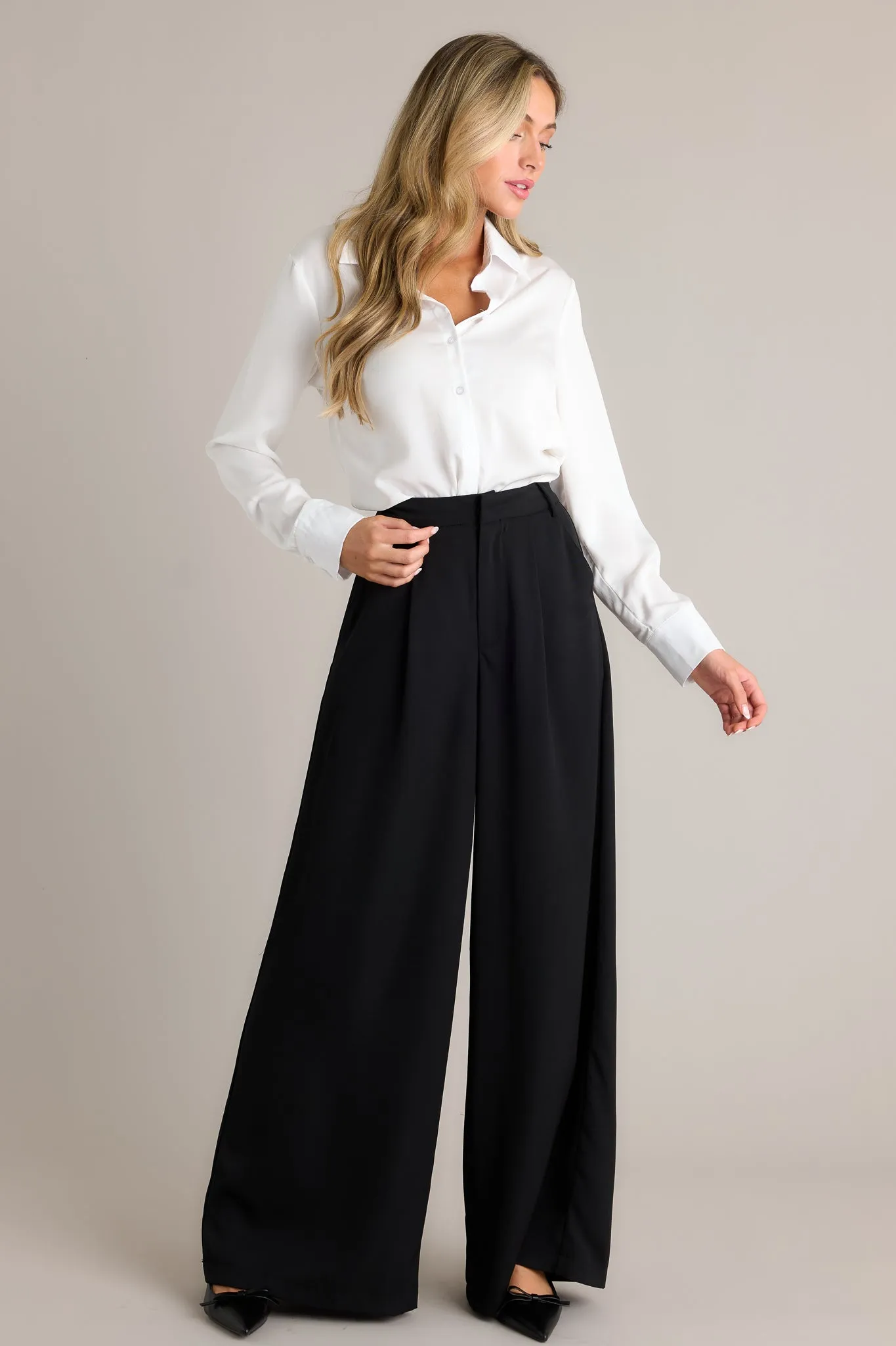 Office Chic Black Wide Leg Pants