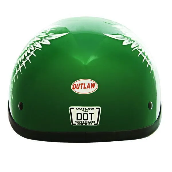 Outlaw Helmets T70 Glossy Green Motorcycle Half Helmet for Men & Women with Sun Visor DOT Approved - Adult Unisex Skull Cap for 