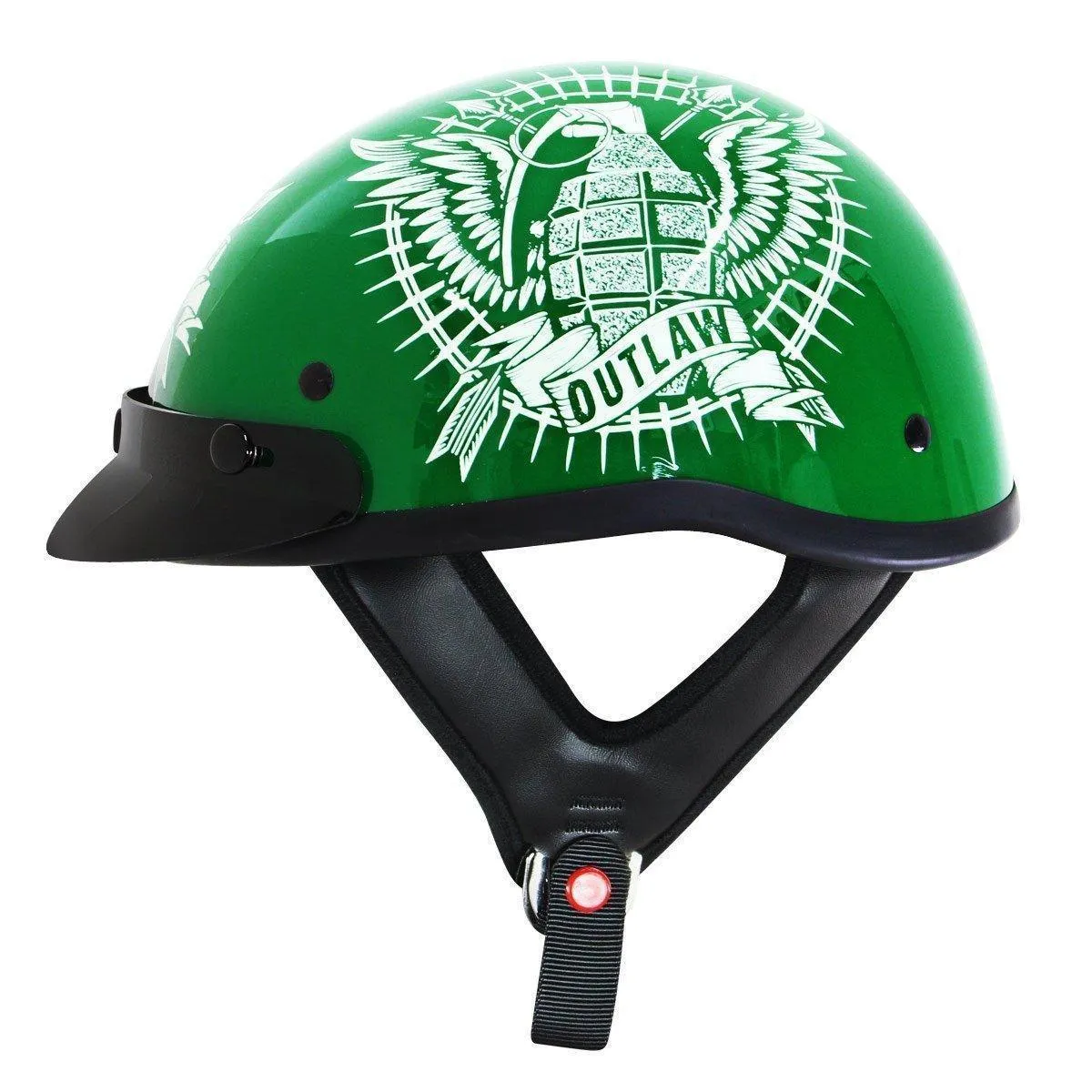 Outlaw Helmets T70 Glossy Green Motorcycle Half Helmet for Men & Women with Sun Visor DOT Approved - Adult Unisex Skull Cap for 