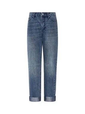 Overseas Station Season Big Chance 8 18 Women s Beads Logo Boyfriend Jeans Blue 271415