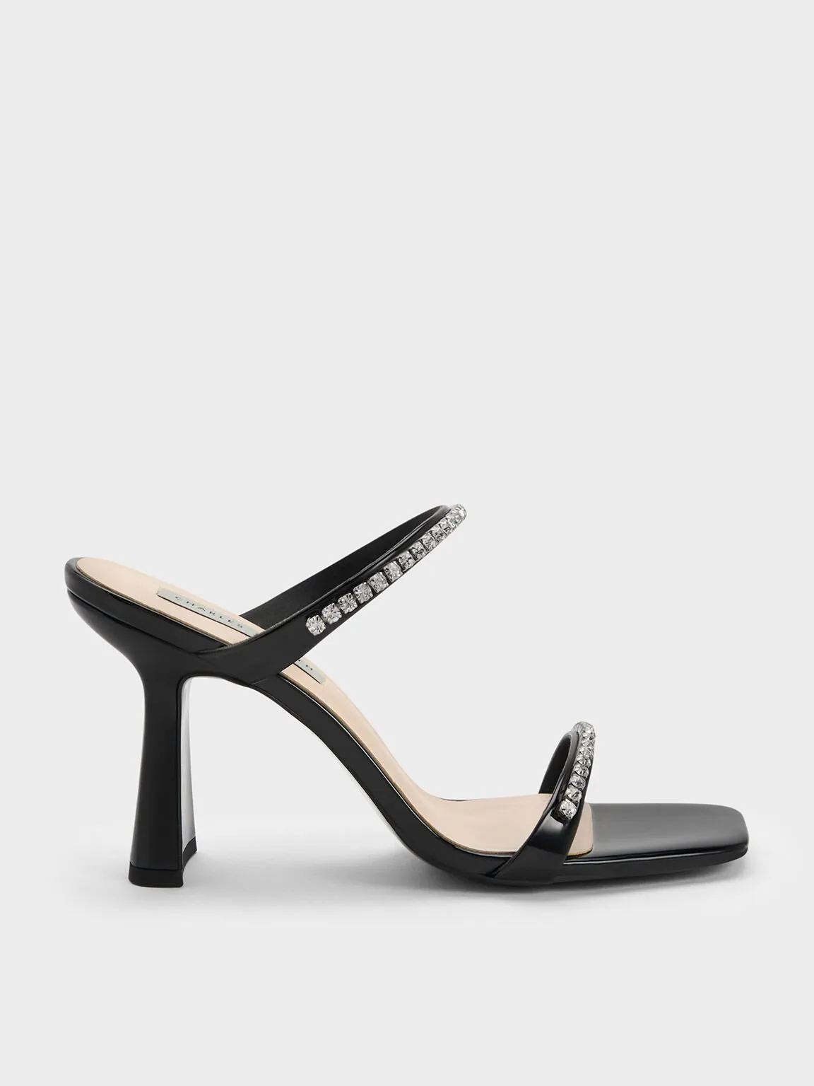 Patent Gem-Encrusted Heeled Sandals - Black Patent