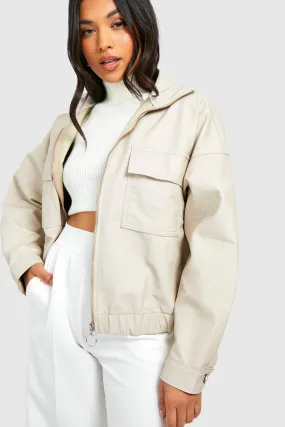 Petite Faux Leather Pu Utility Jacket