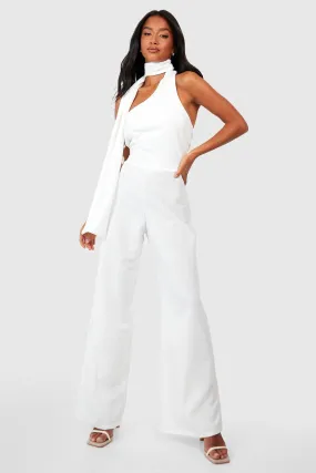 Petite Scarf Halter Wide Leg Jumpsuit