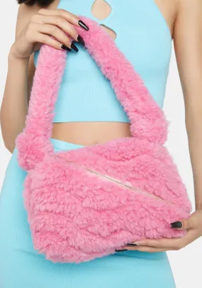 Pink Isabel Fluffy Zipped Shoulder Bag-