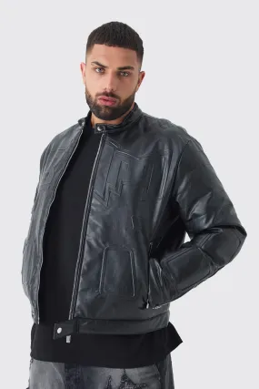 Plus Boxy Bhm Pu Collarless Moto Moto Jacket In Black