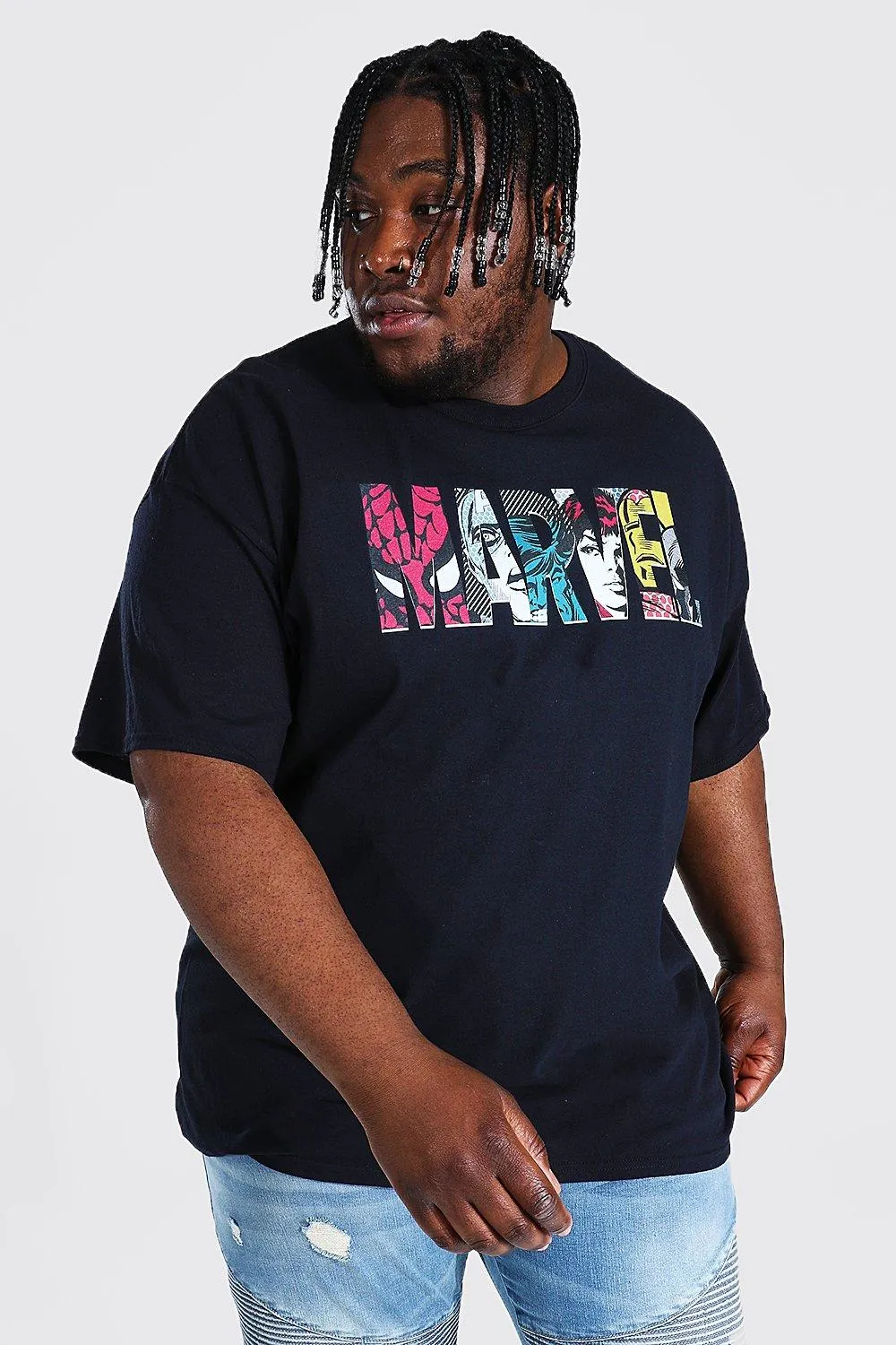 Plus Size Marvel Logo License T-shirt | boohooMAN UK