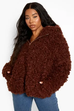 Plus Teddy Faux Fur Hooded Jacket