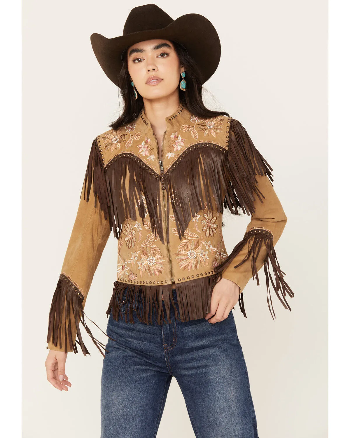 Product Name:  Shyanne Women's Embroidered Suede Fringe Jacket