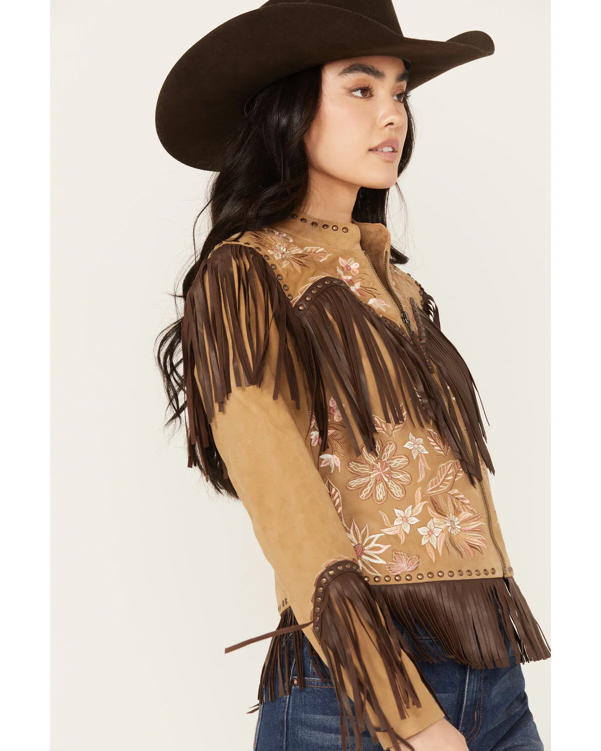 Product Name:  Shyanne Women's Embroidered Suede Fringe Jacket