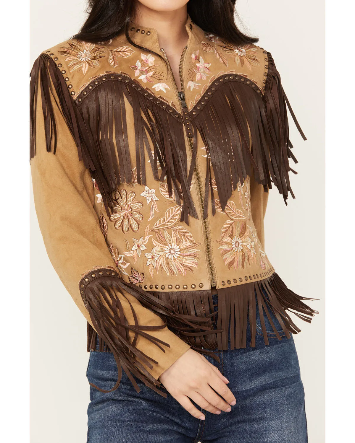 Product Name:  Shyanne Women's Embroidered Suede Fringe Jacket