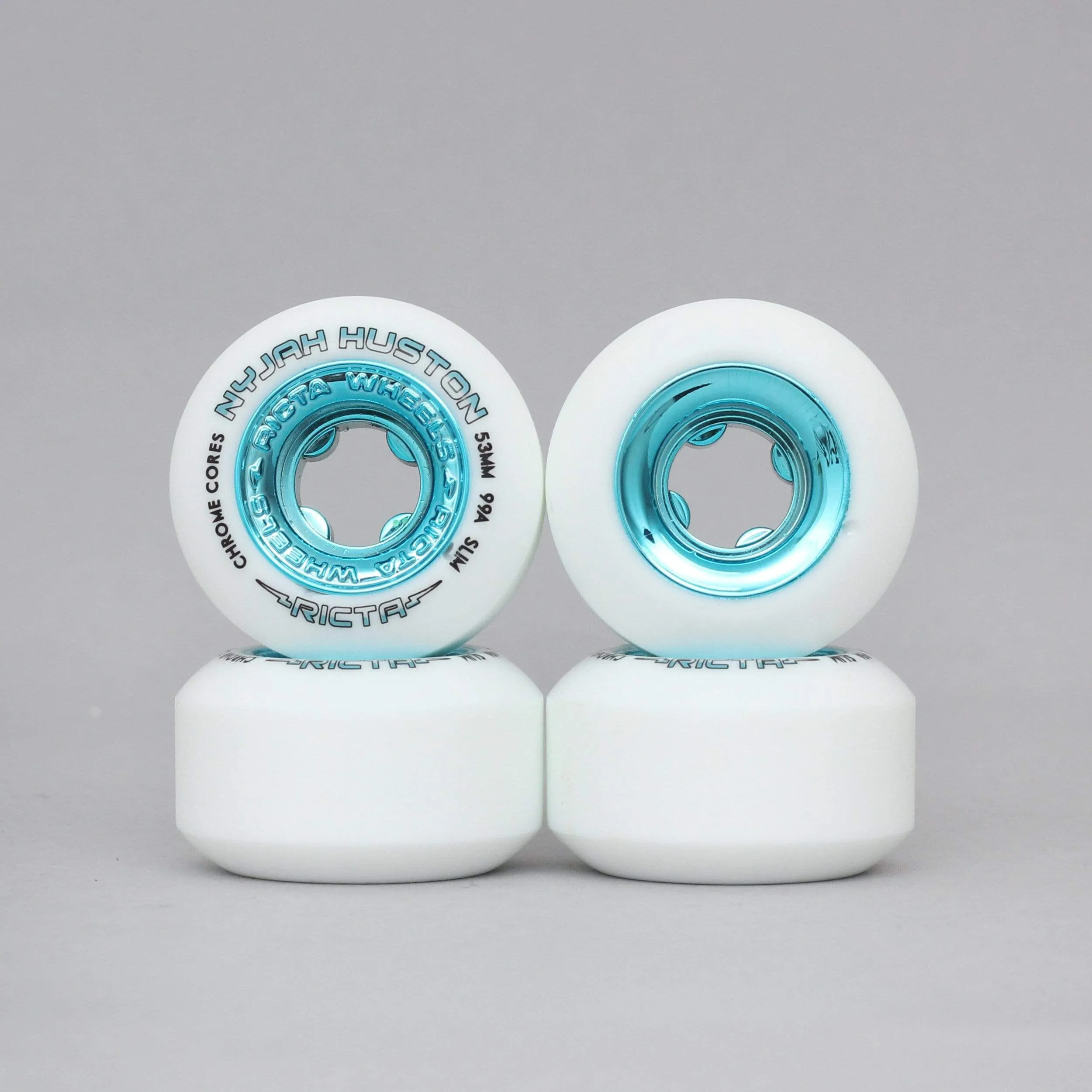 Ricta 53mm 99A Nyjah Chrome Core Slim Skateboard Wheels White / Teal