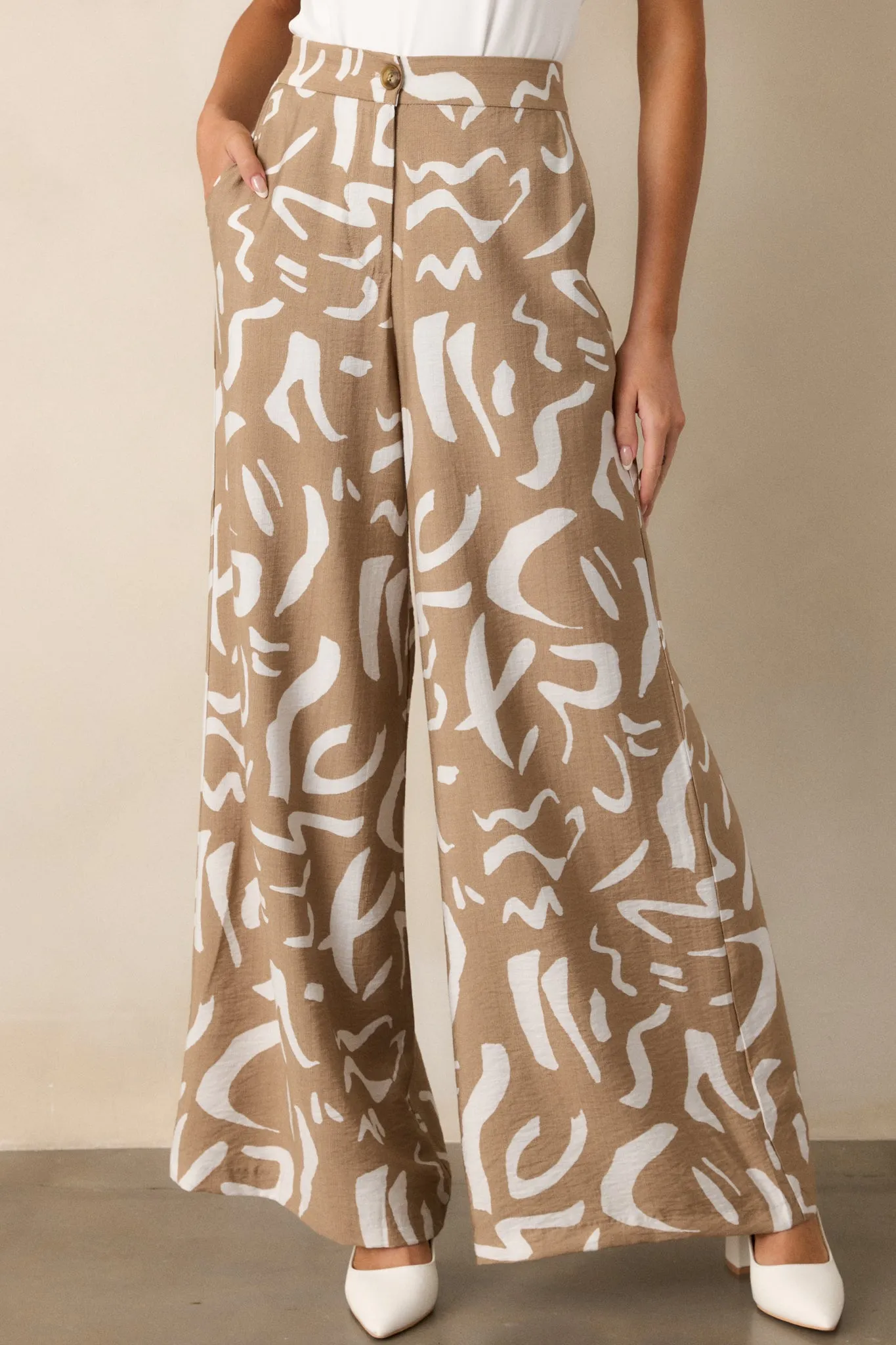 Rise & Shine Camel Abstract Wide Leg Pants