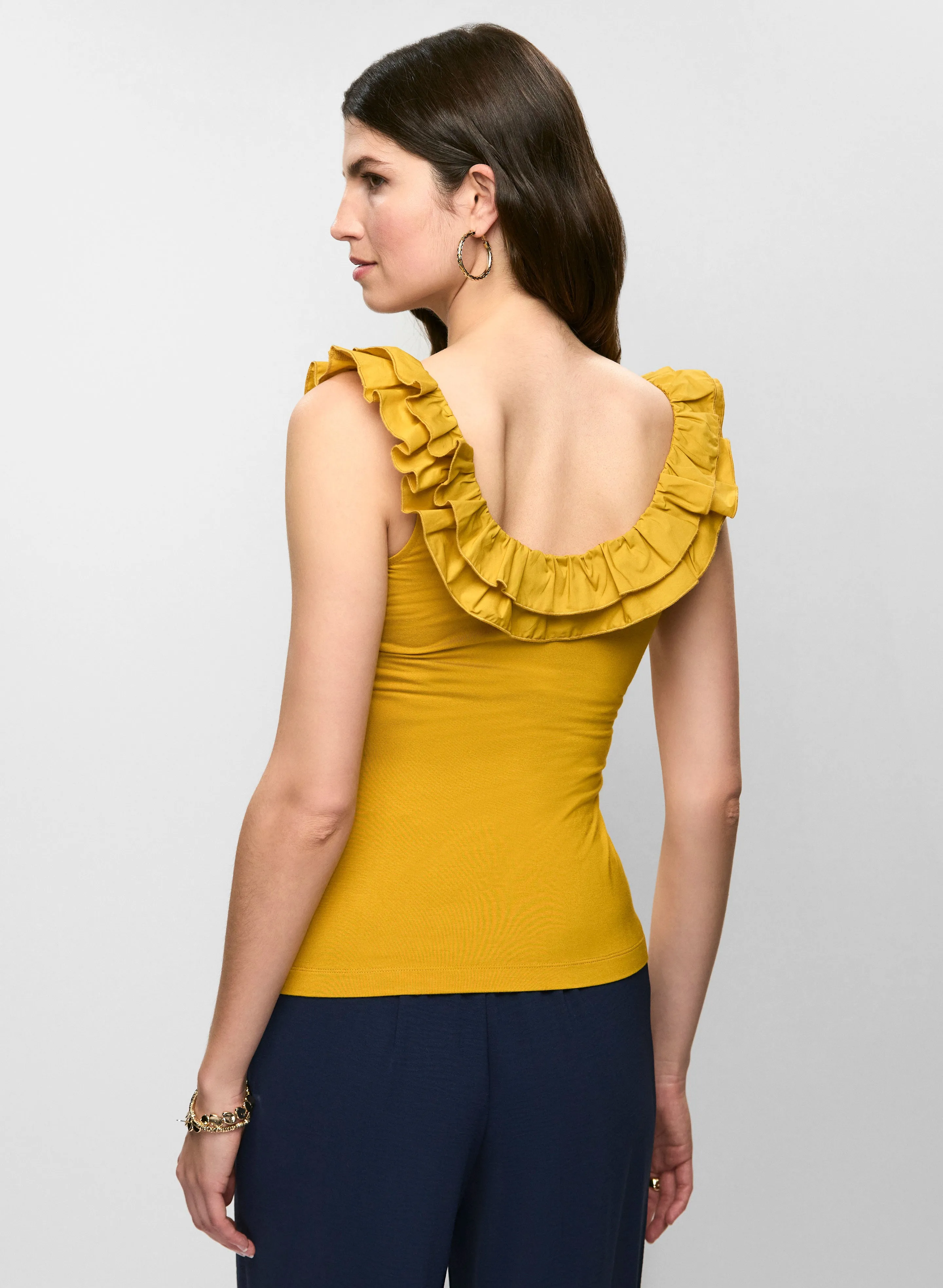 Ruffled Sleeveless Scoop Neck Top