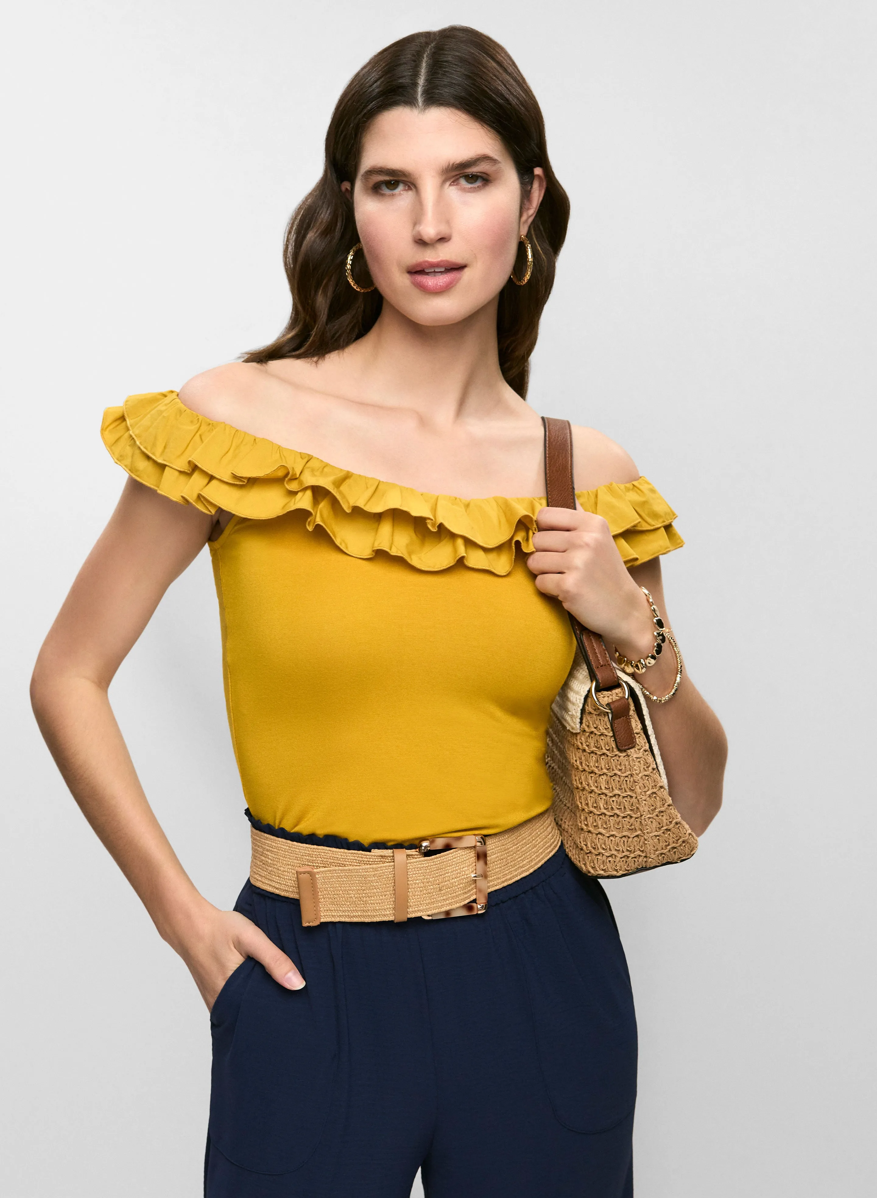 Ruffled Sleeveless Scoop Neck Top