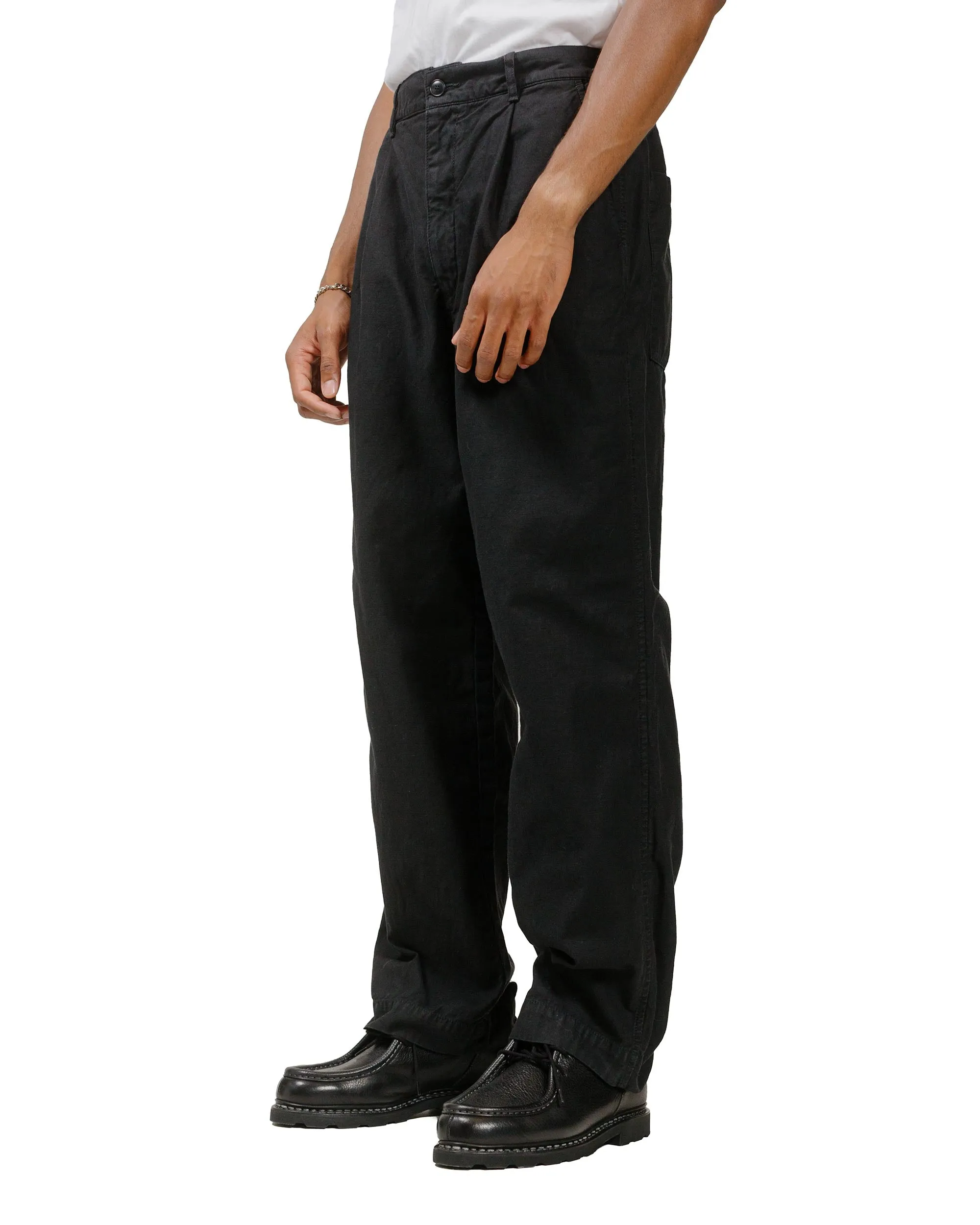 Sage de Cret Cotton/Linen Back Satin Single-Pleated Wide Pants Black