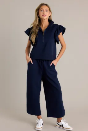 Sand Dune Navy Ribbed Wide Leg Pants