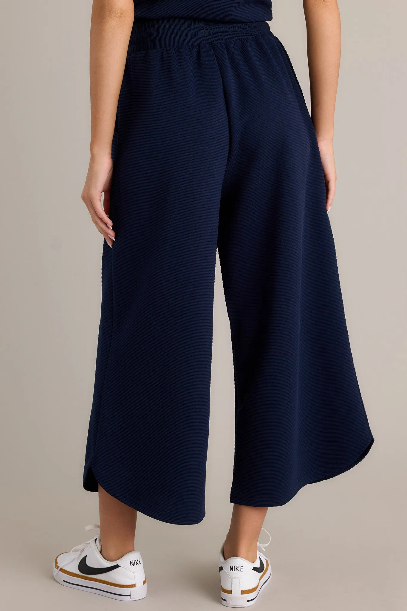 Sand Dune Navy Ribbed Wide Leg Pants