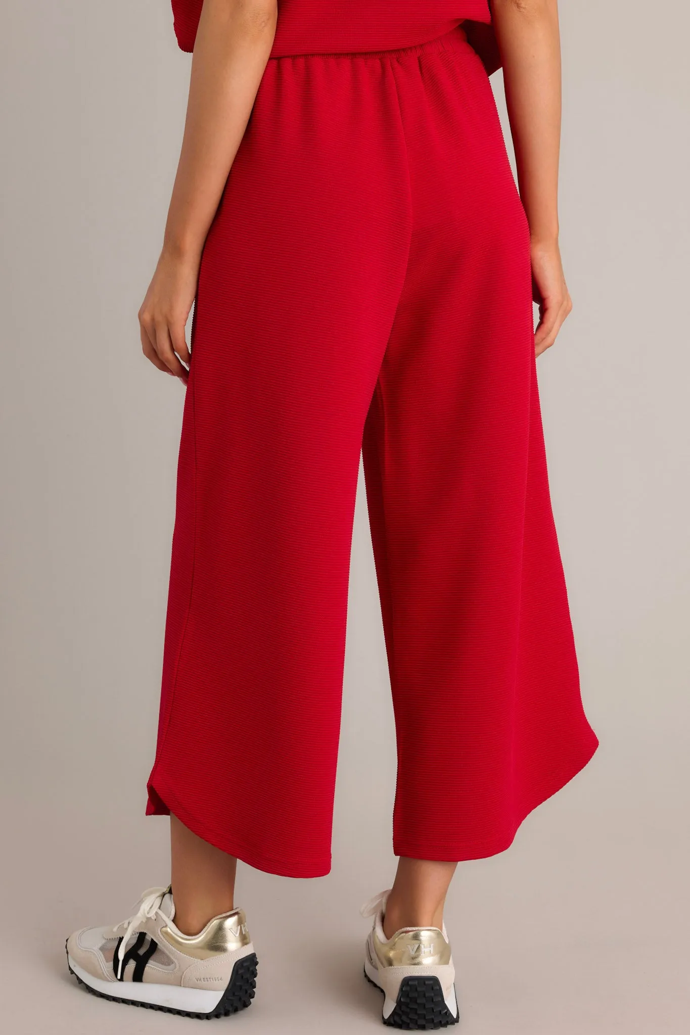 Sand Dune Red Ribbed Wide Leg Cropped Pants