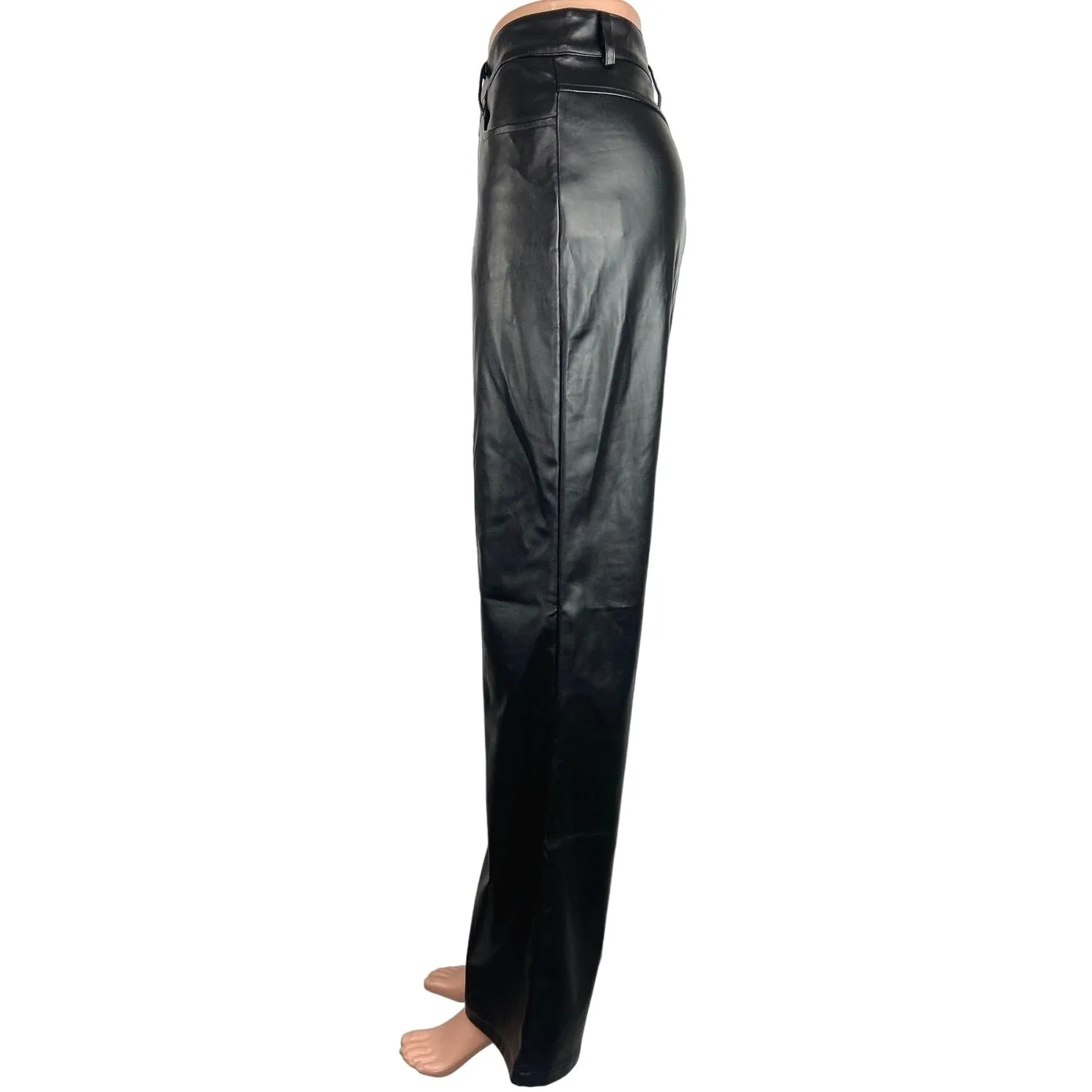 Shein Black Faux Leather Straight Leg High Rise Pockets Ankle Pants Size 8/10