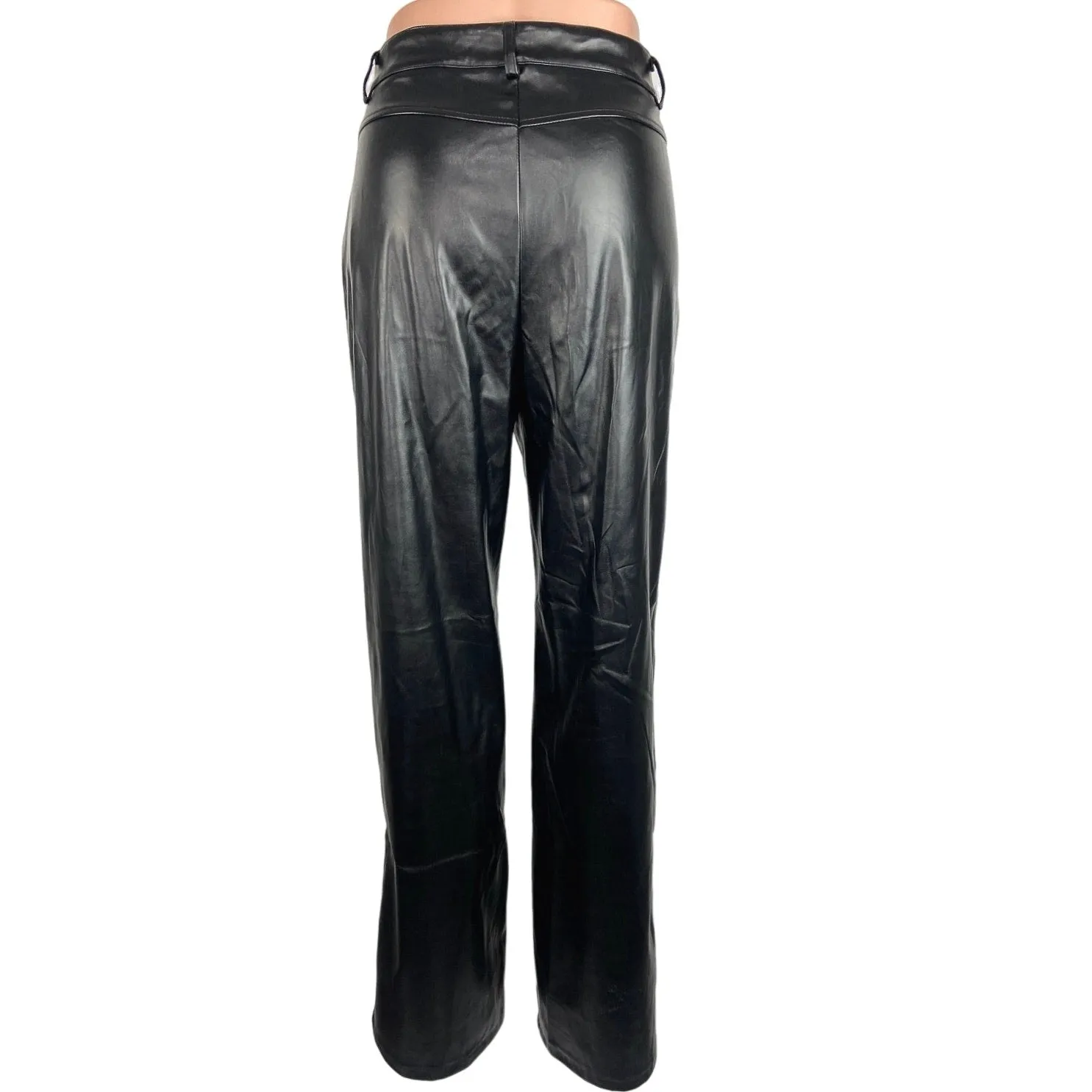 Shein Black Faux Leather Straight Leg High Rise Pockets Ankle Pants Size 8/10