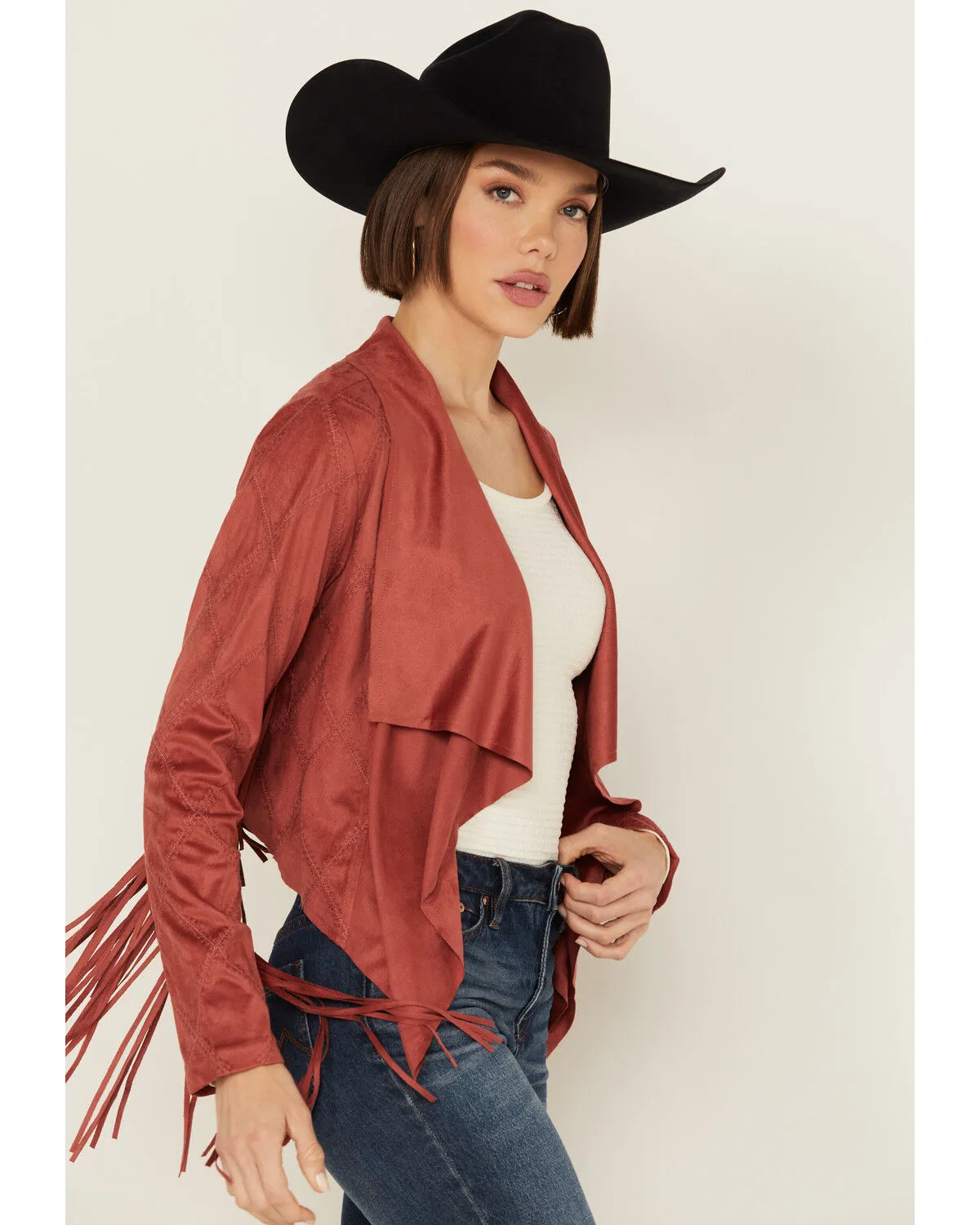 Shyanne Women's Open Front Faux Suede Fringe Jacket