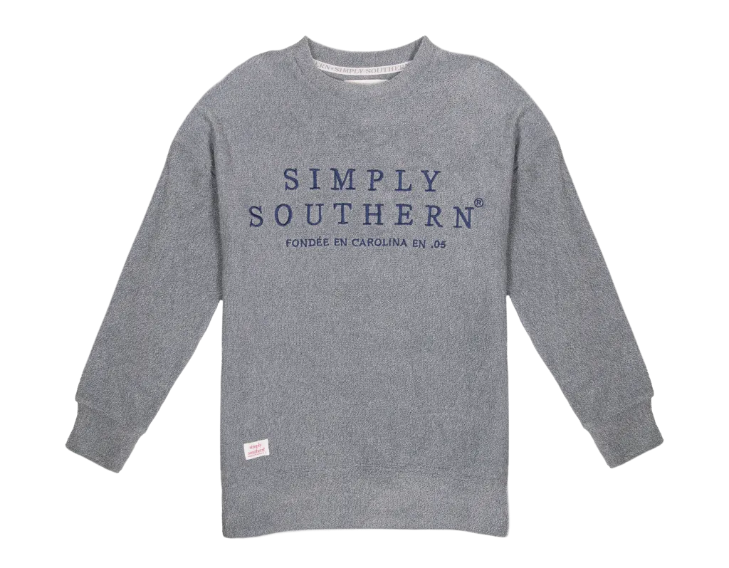 Simply Southern Denim Terry Pullover Soft Crew Sweatshirt