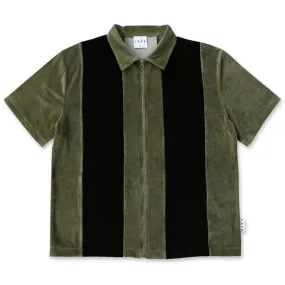 Skateboard Cafe Velour Stripe Shirt - Olive / Black