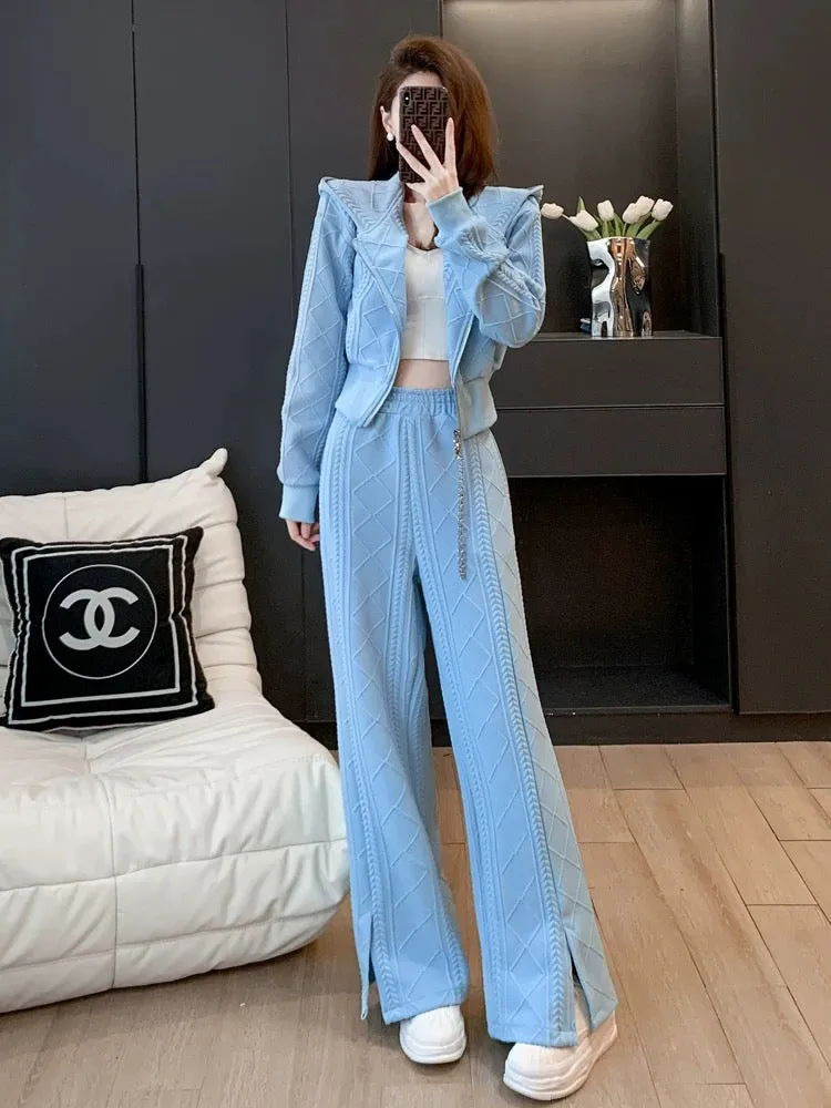 Sports suit for women in autumn and winter, fashionable, casual, age-reducing, European style, streetwear, sweatshirt, wide-leg 