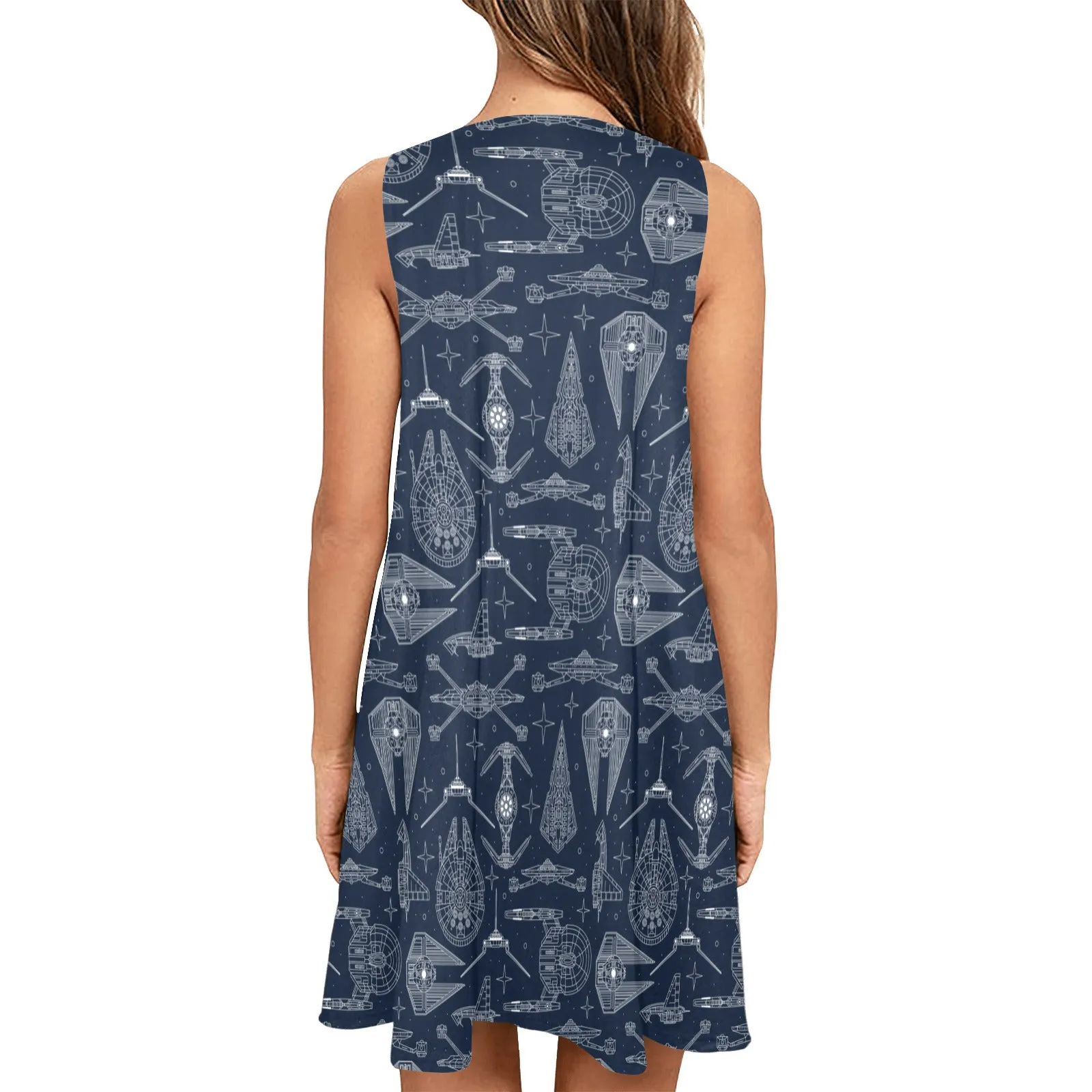 Star Wars Galactic Blue Prints Sleeveless A-Line Pocket Dress