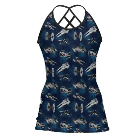 Star Wars Galactic Ships Women's Criss-Cross Open Back Tank Top