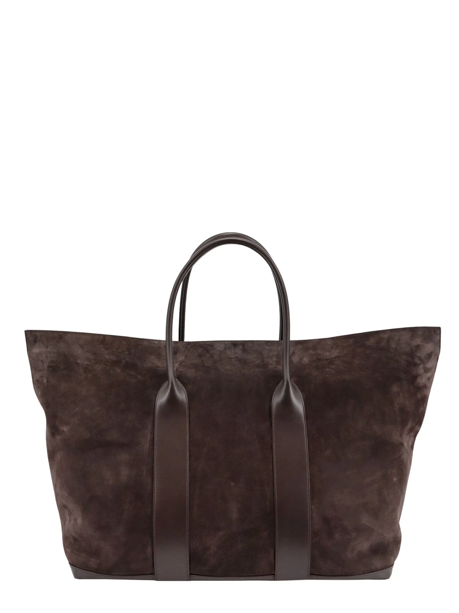 Suede duffle bag with leather profiles