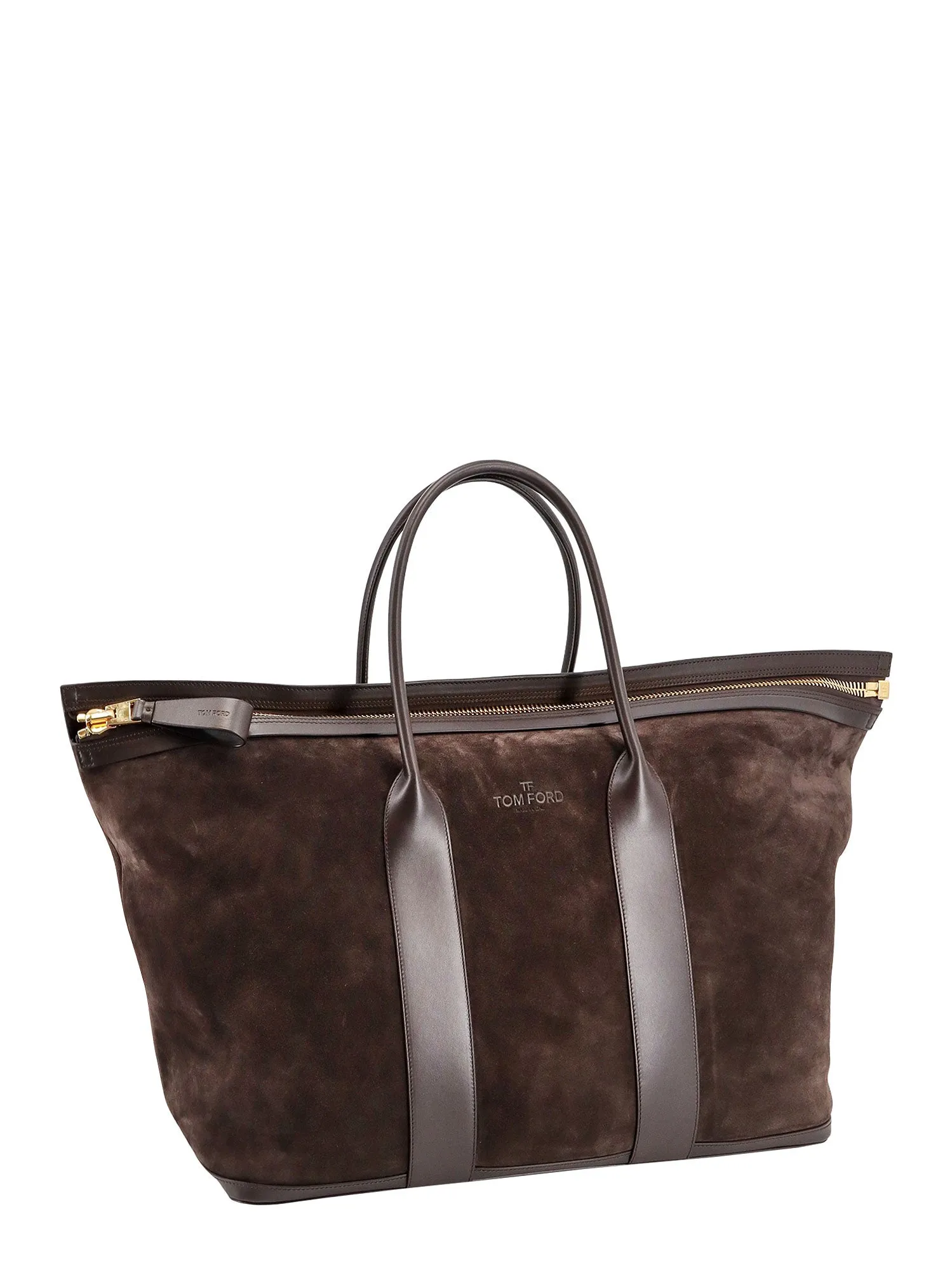 Suede duffle bag with leather profiles