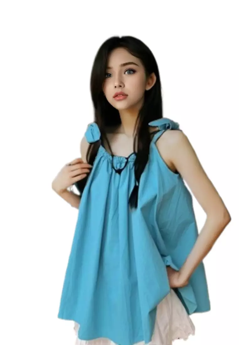 Sunnydaysweety New Dopamine Series Sleeveless Drawstring Bow Top K062550