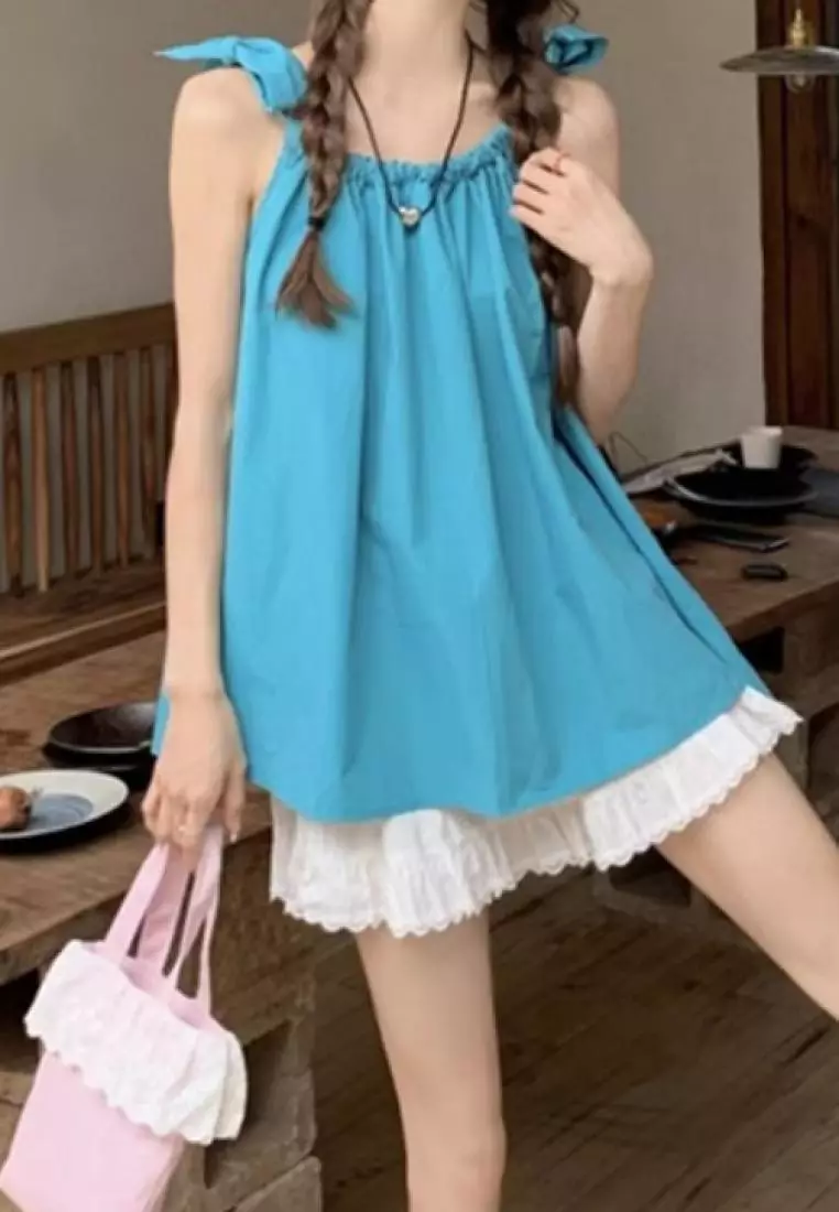 Sunnydaysweety New Dopamine Series Sleeveless Drawstring Bow Top K062550