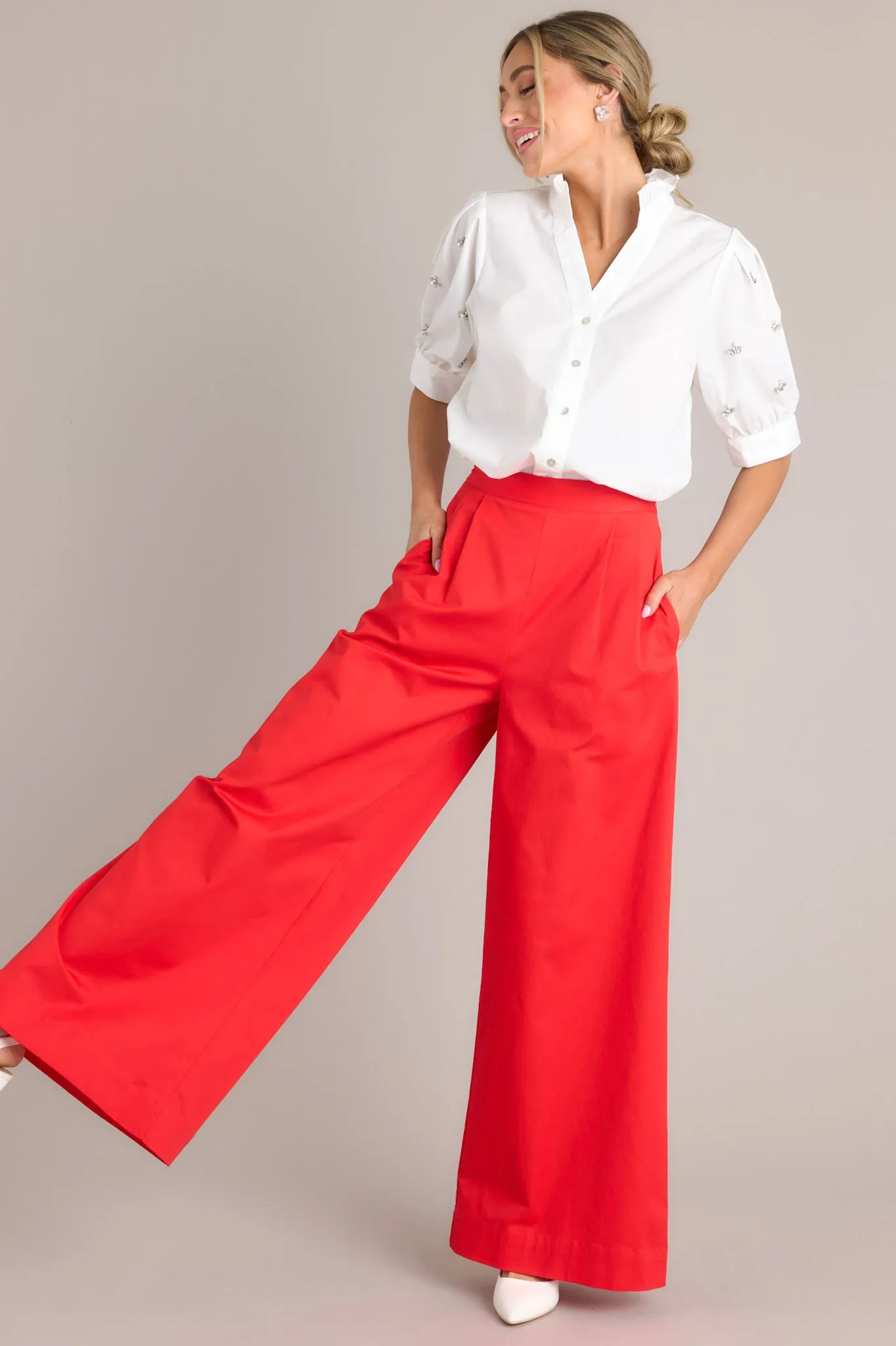 Sweet Taste Cherry Red Wide Leg Pants