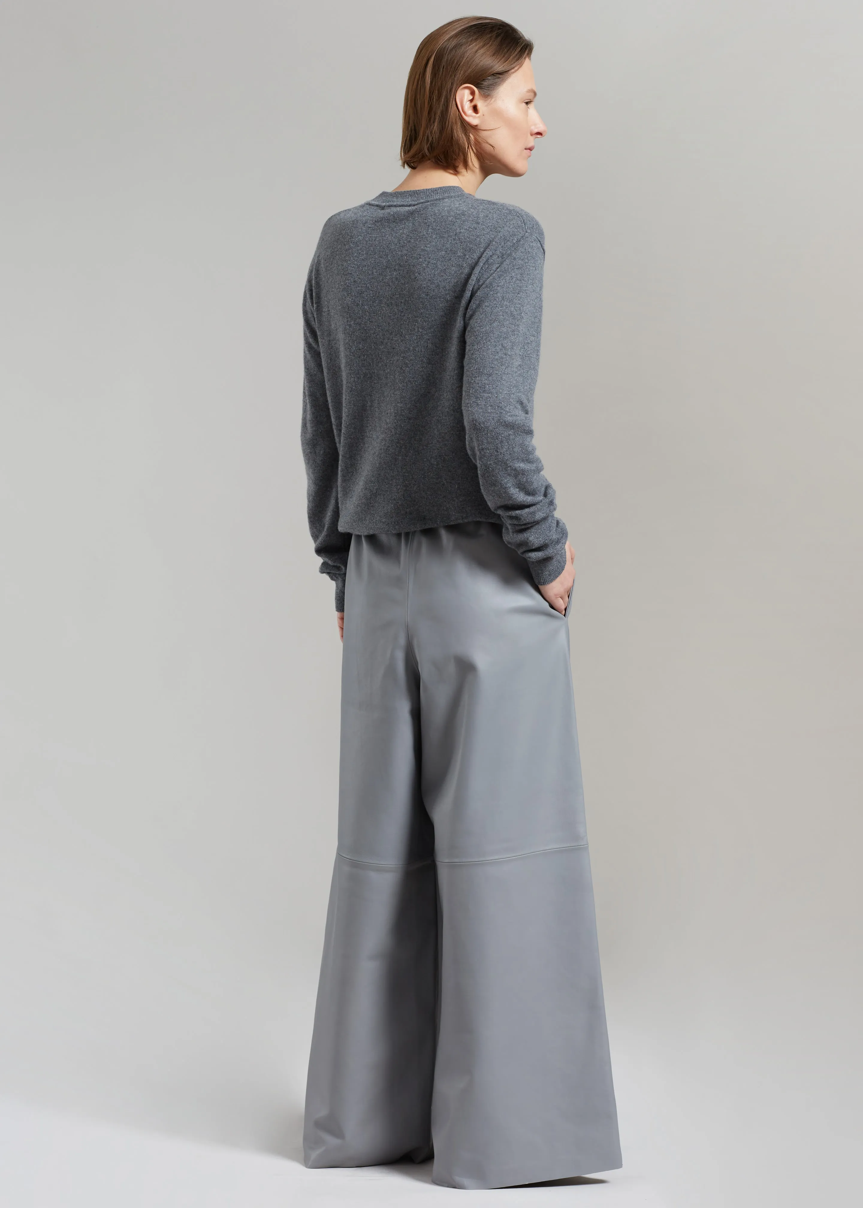 Sydney Wide Leather Pants - Grey