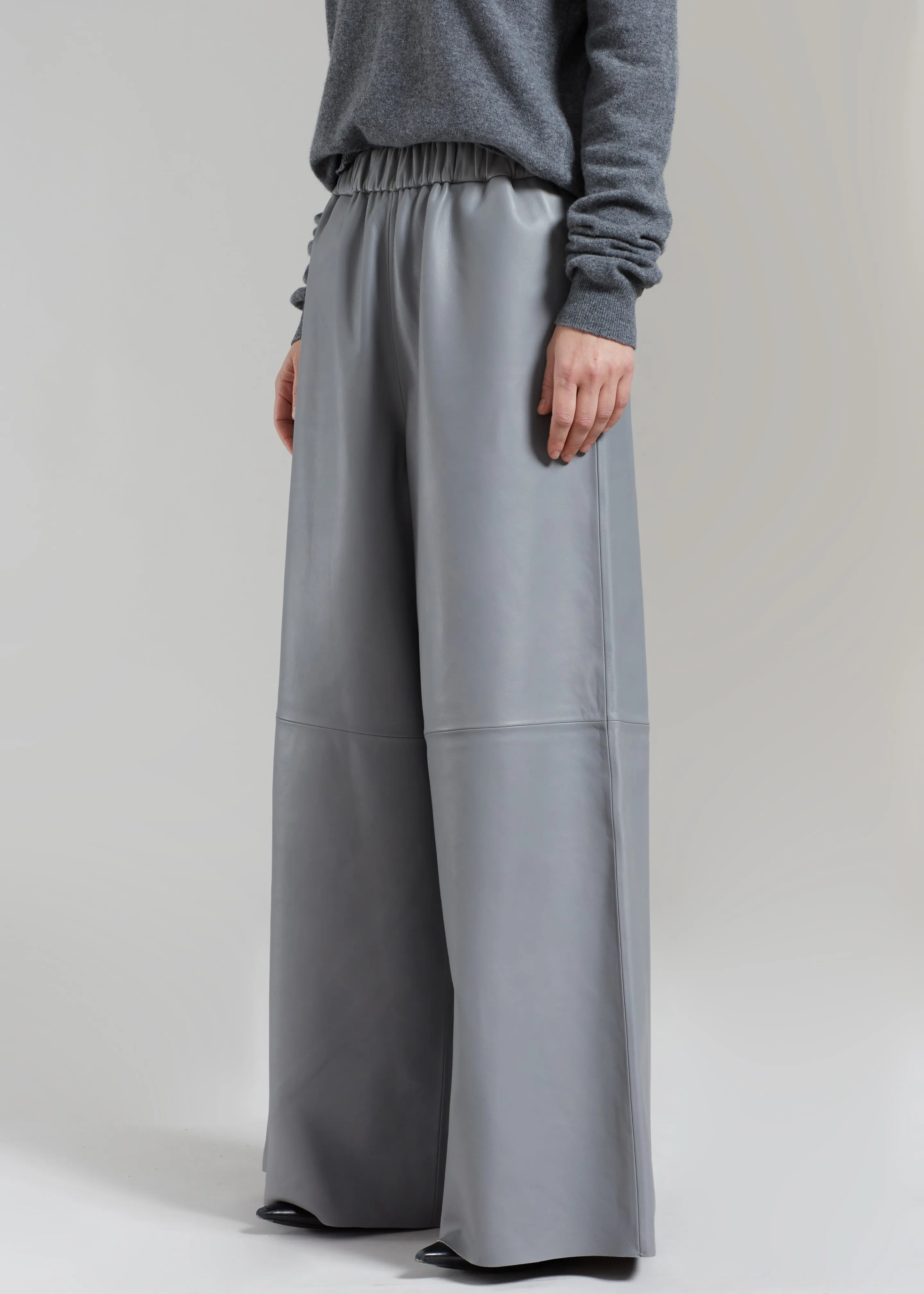 Sydney Wide Leather Pants - Grey