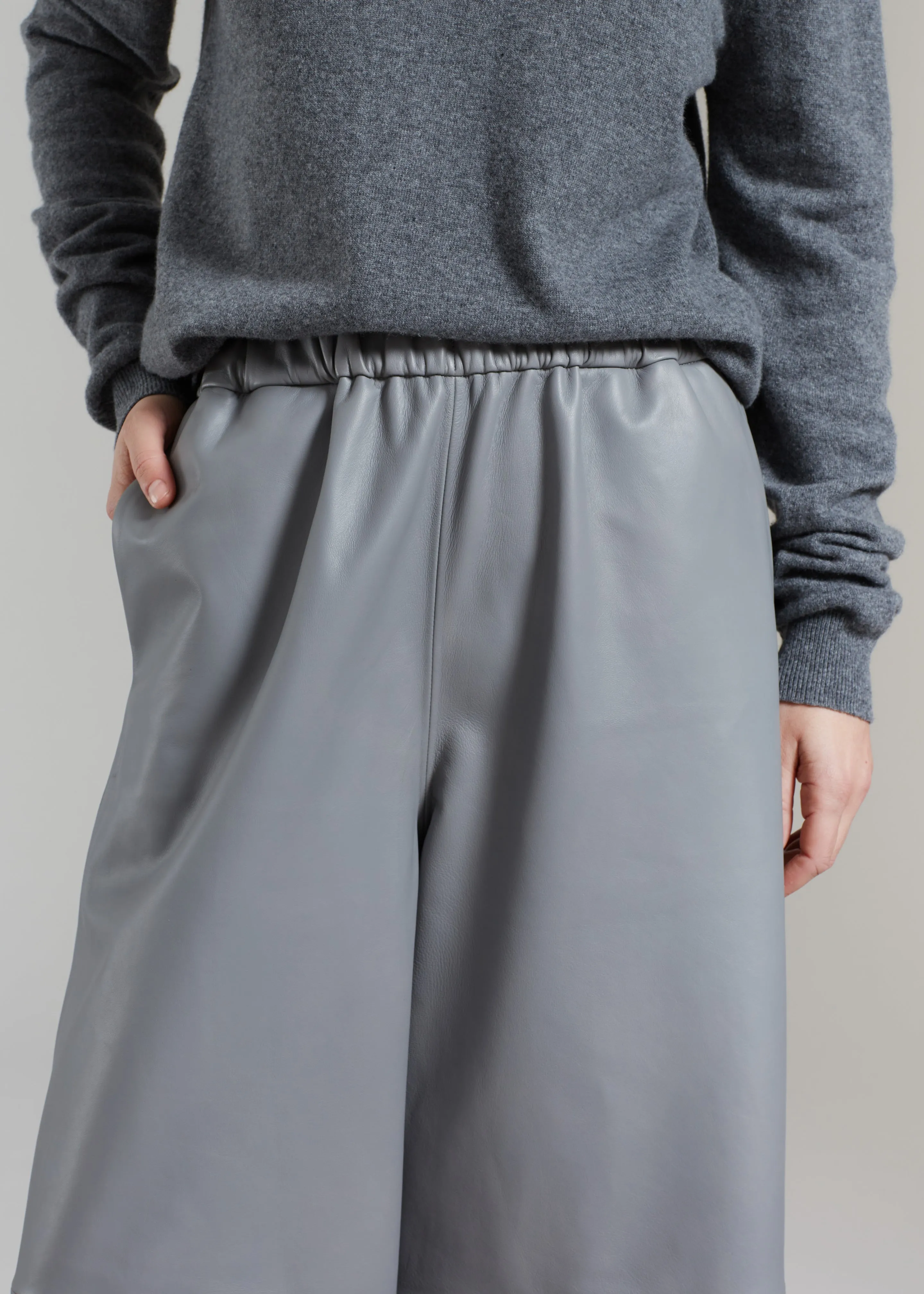 Sydney Wide Leather Pants - Grey