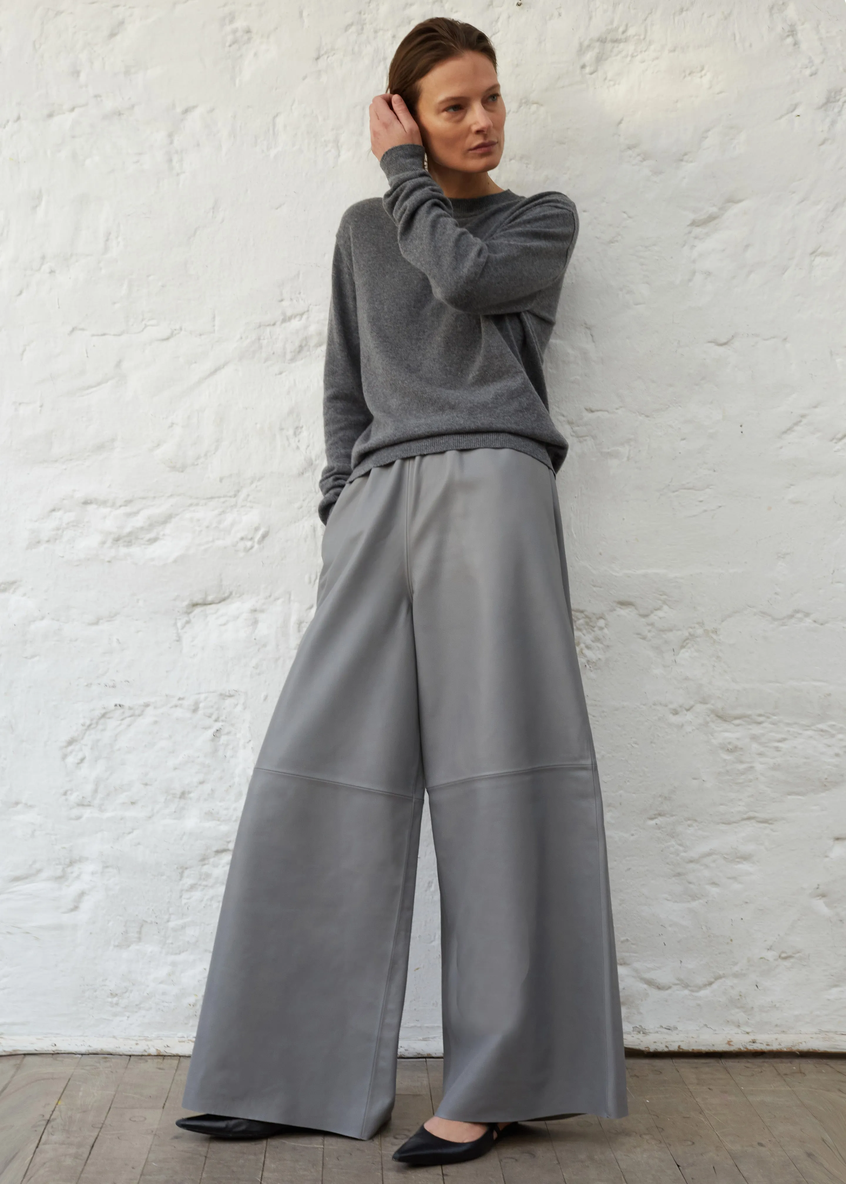 Sydney Wide Leather Pants - Grey