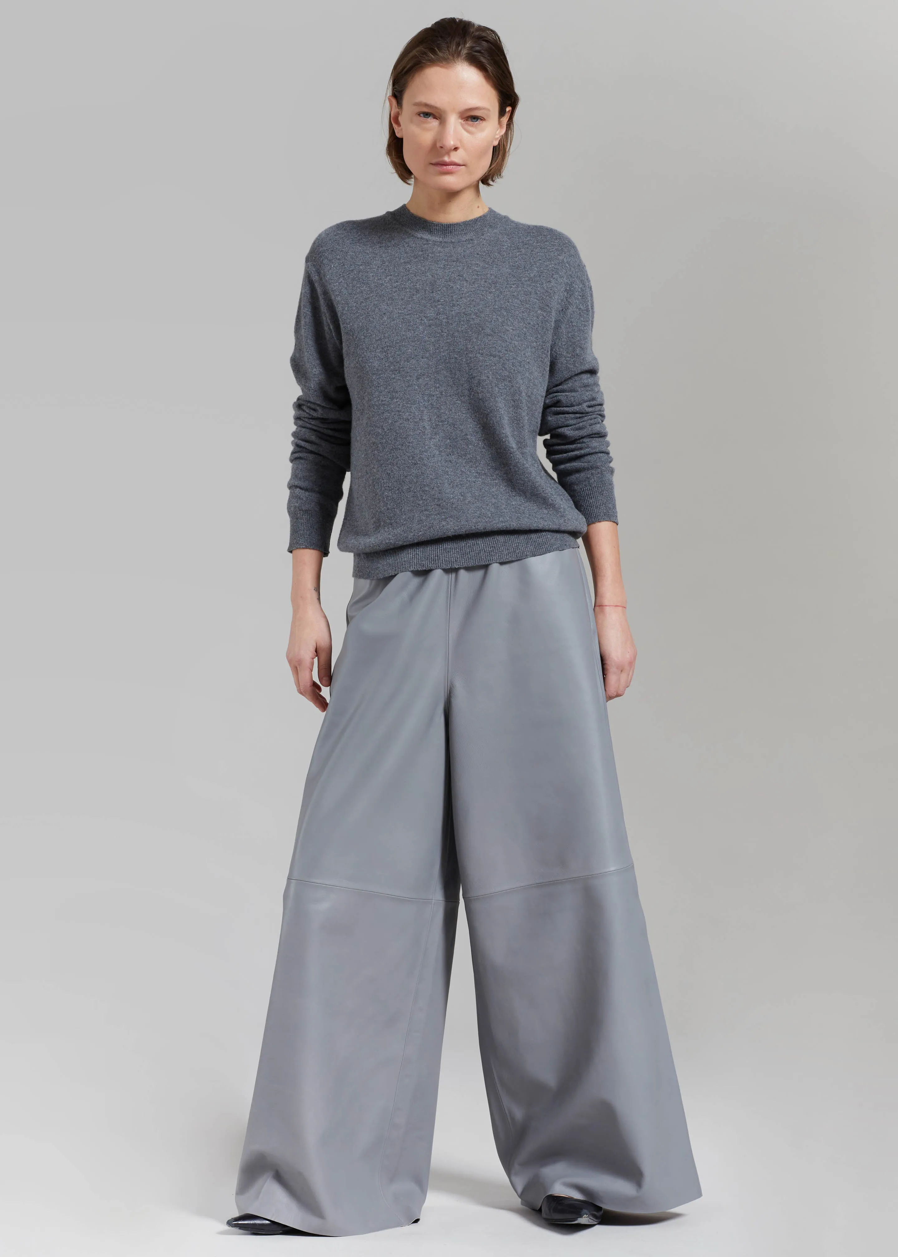 Sydney Wide Leather Pants - Grey